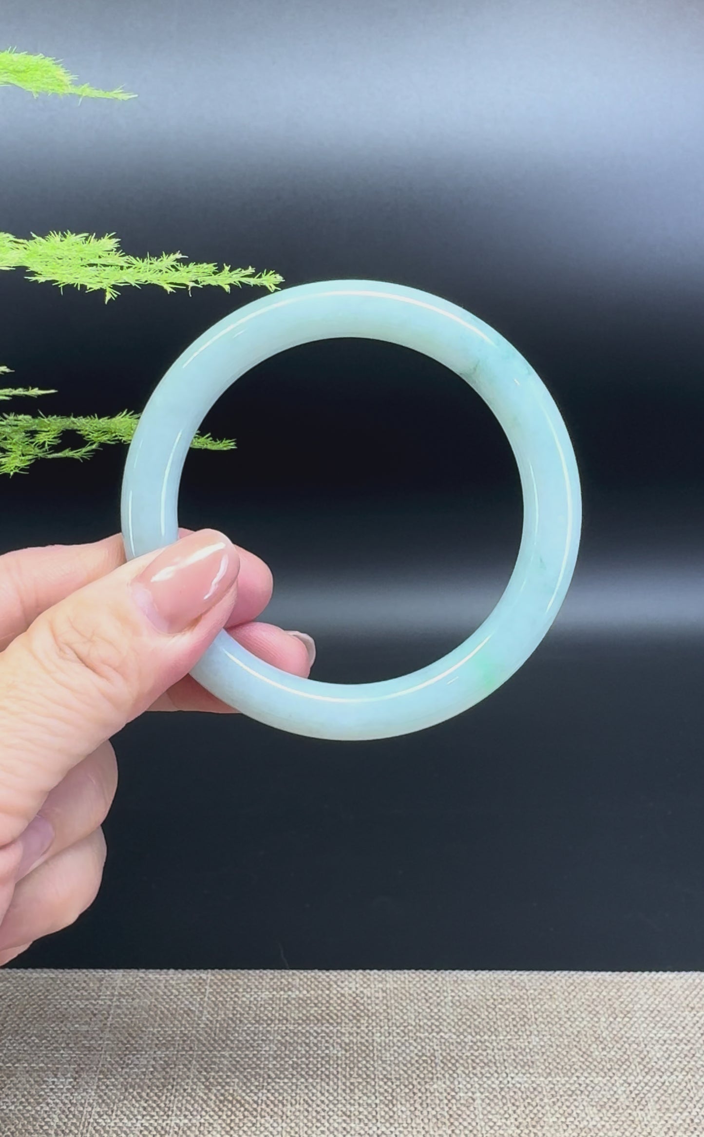 Load and play video in Gallery viewer, Genuine Burmese Light Green Jade Jadeite Bangle Bracelet ( 55.6mm )
