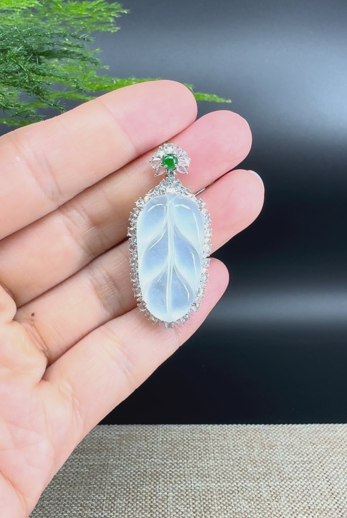 High end RealJade® Co. Genuine Ice Jadeite Jade Jin Zhi Yu Ye (Leaf) Necklace