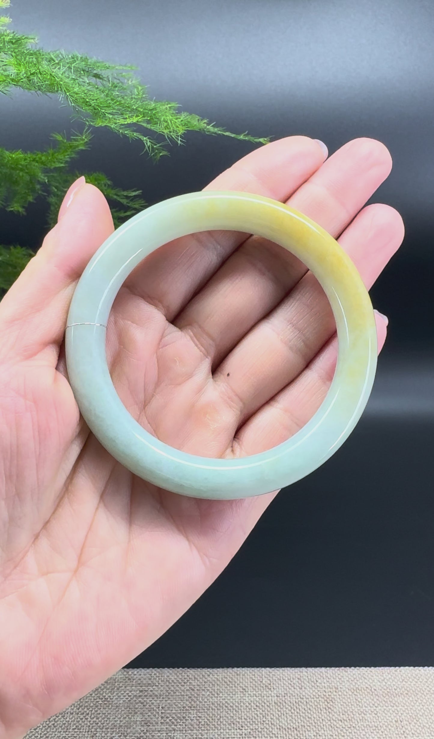 Load and play video in Gallery viewer, Genuine Burmese Yellow Green Jade Jadeite Bangle Bracelet ( 54.1mm )
