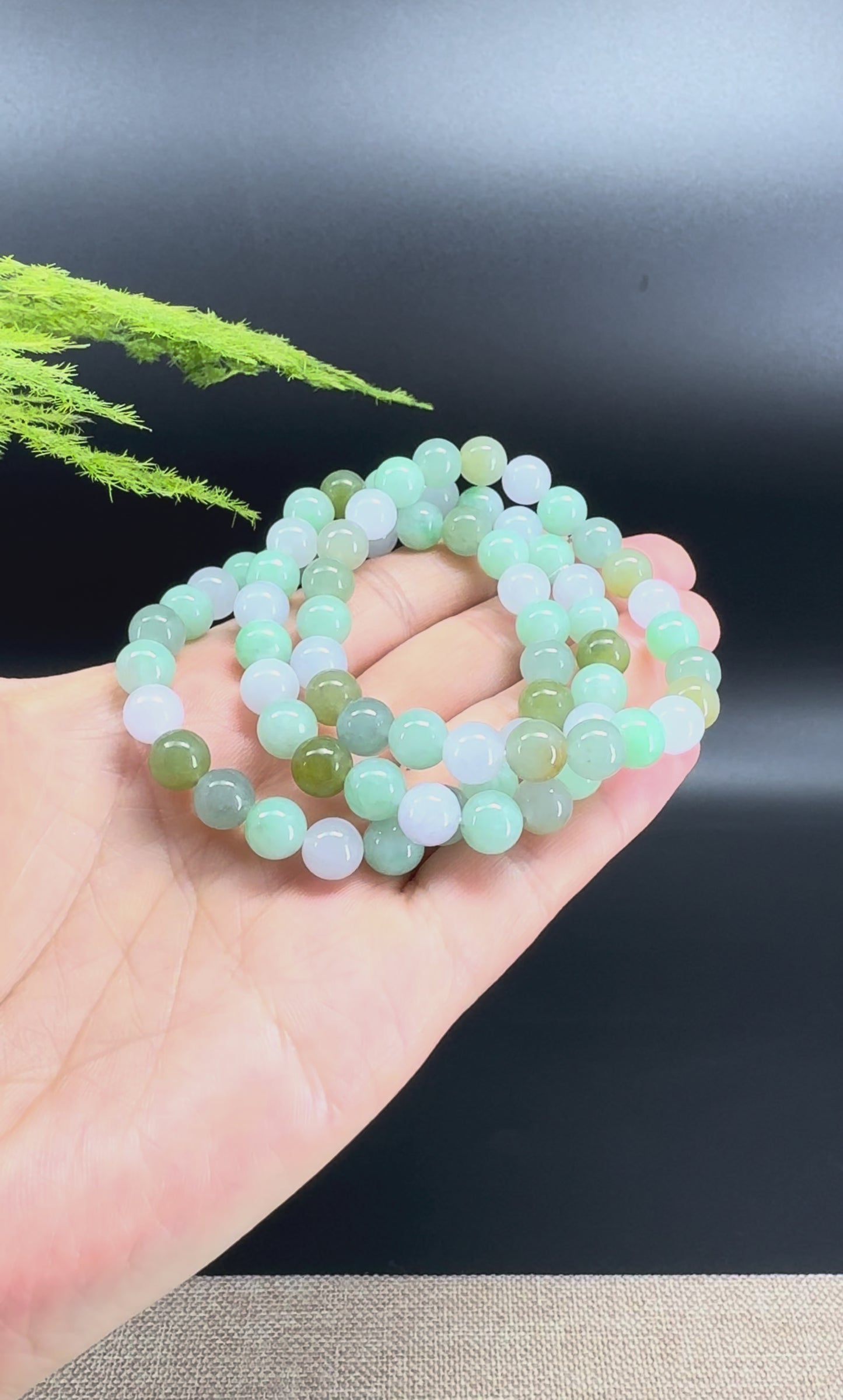 RealJade® Co. Genuine Jadeite Jade Round Multi-Green Beads Bracelet (8mm)