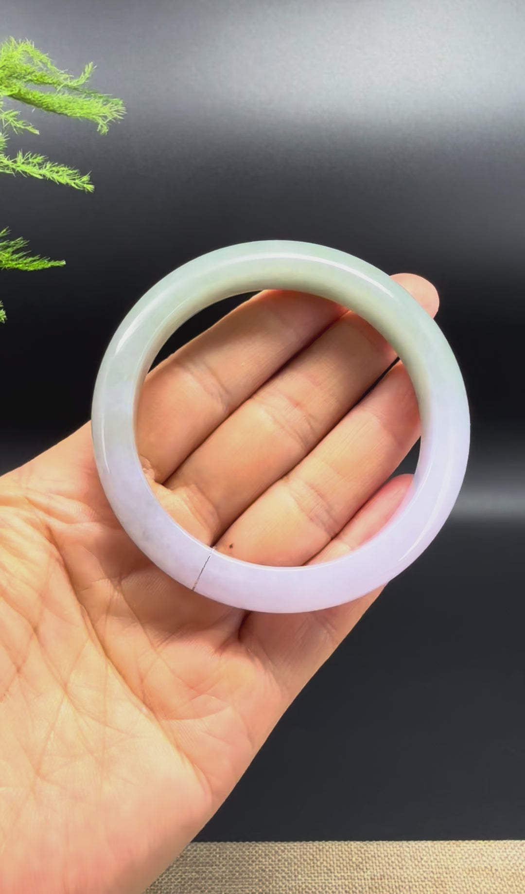Load and play video in Gallery viewer, Genuine Burmese Lavender Green Jade Jadeite Bangle Bracelet ( 57.5mm )
