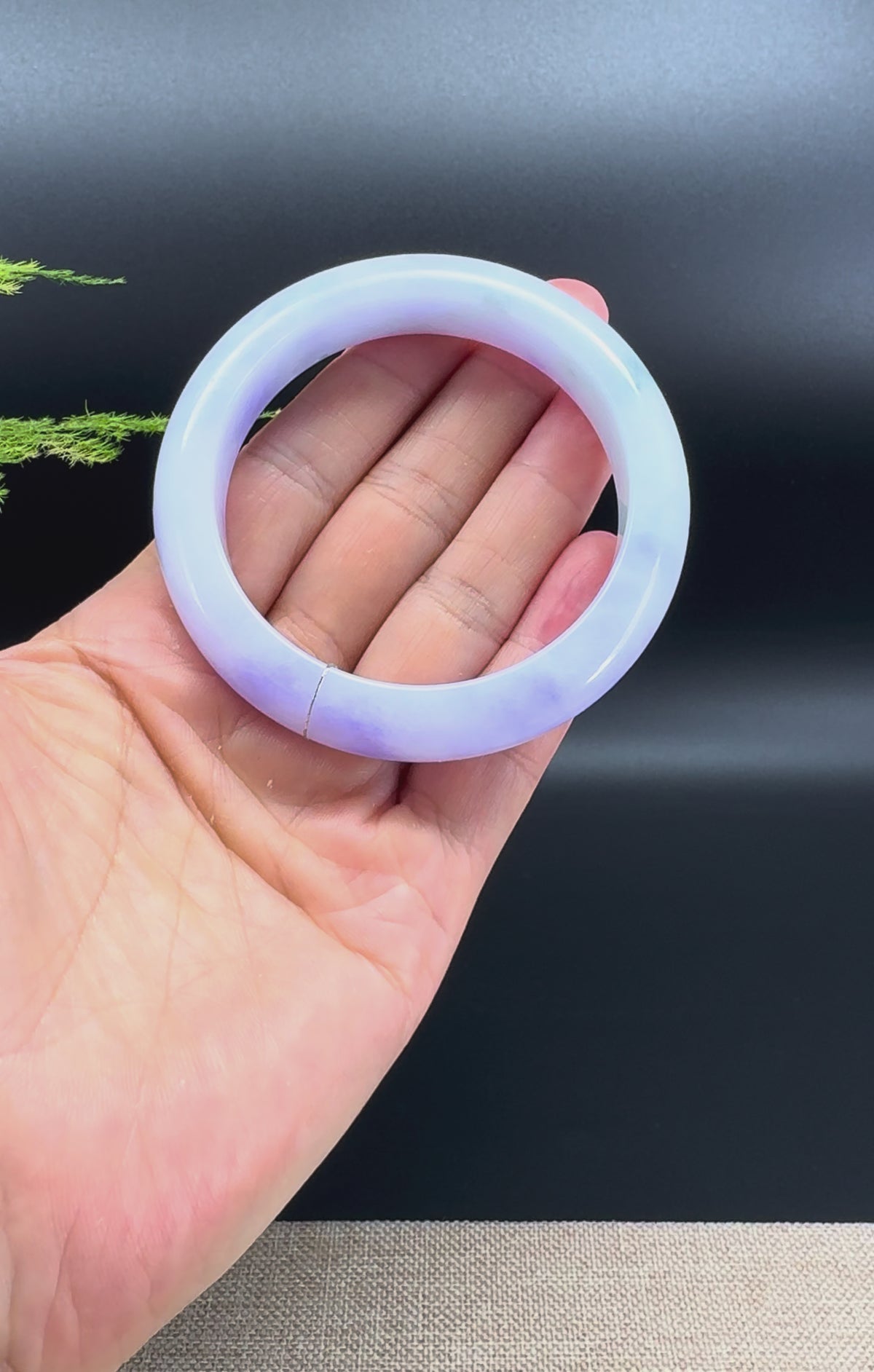 Genuine Burmese Lavender Green Jadeite Jade Bangle Bracelet (56.4mm)