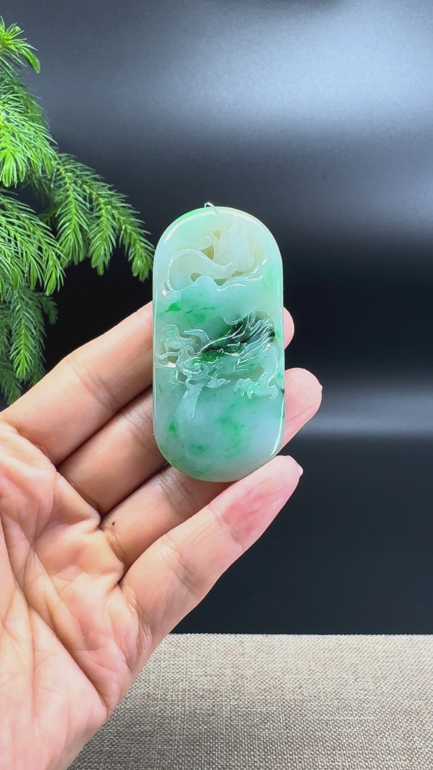 RealJade® Co. Natural Yellow & Green Jadeite Jade Dragon Pendant