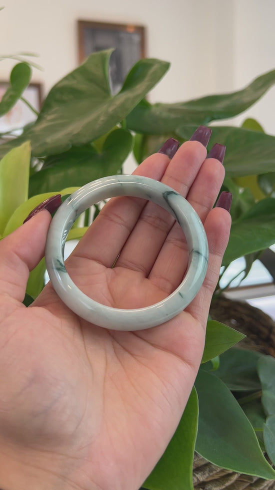 Load and play video in Gallery viewer, RealJade® Co. Natural Burmese Blue-green Jadeite Jade Bangle Bracelet (55.75mm)#T151
