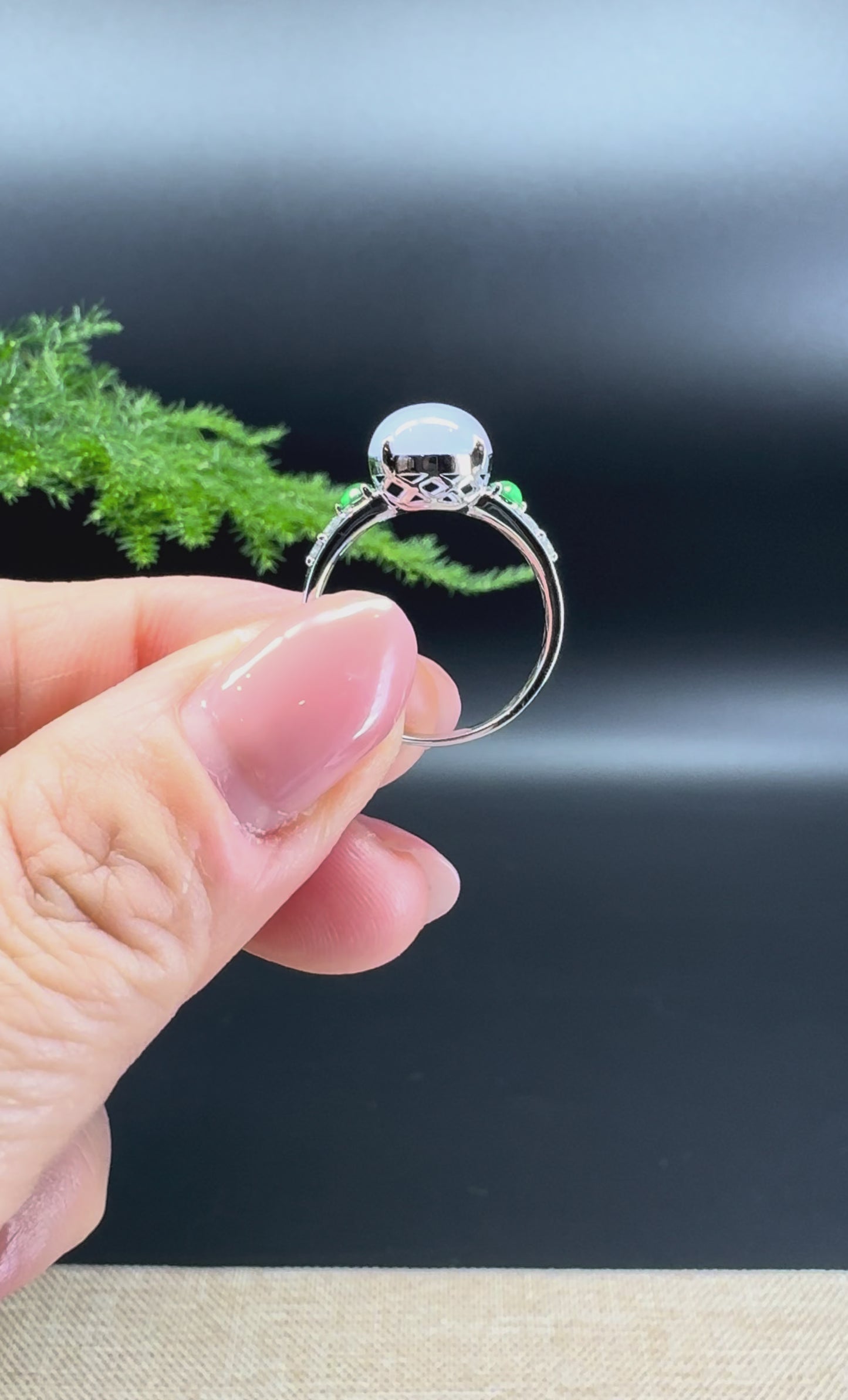 18k White Gold Natural Rich Lavender Jadeite Jade Engagement Ring With Diamonds