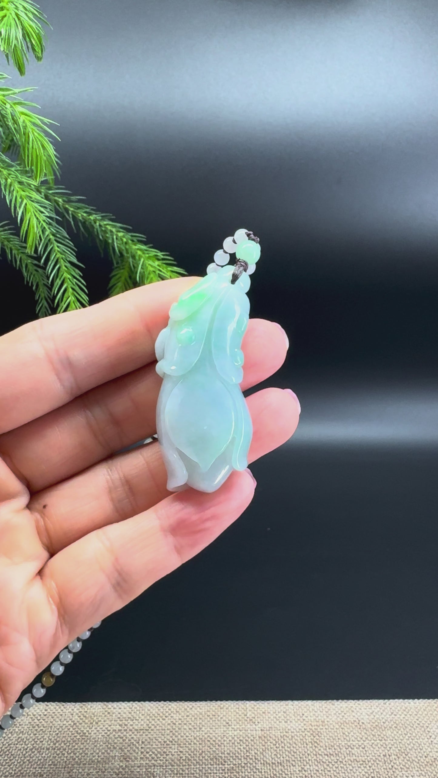 Load and play video in Gallery viewer, RealJade® Co.Natural Ocean Blue Green Jadeite Jade Magnolia Flower Pendant
