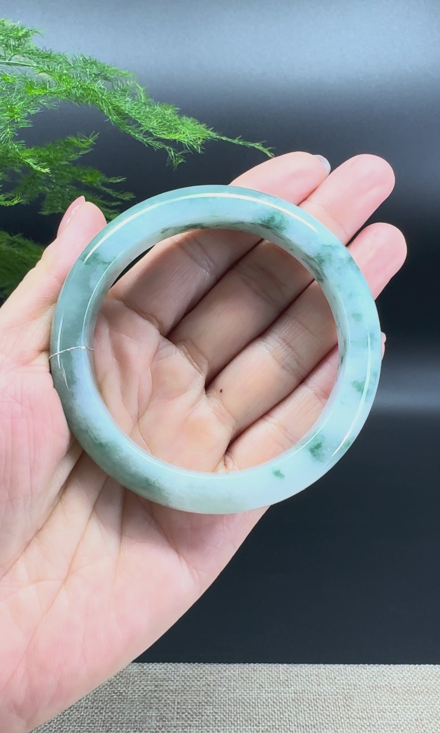 Genuine Burmese Blue Flower Jadeite Jade Bangle Bracelet ( 58.8mm )