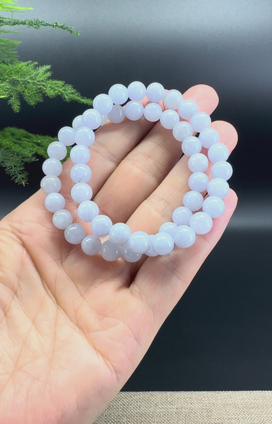 Load and play video in Gallery viewer, Natural Jadeite Jade Round Lavender Beads Bracelet (7.5 mm)
