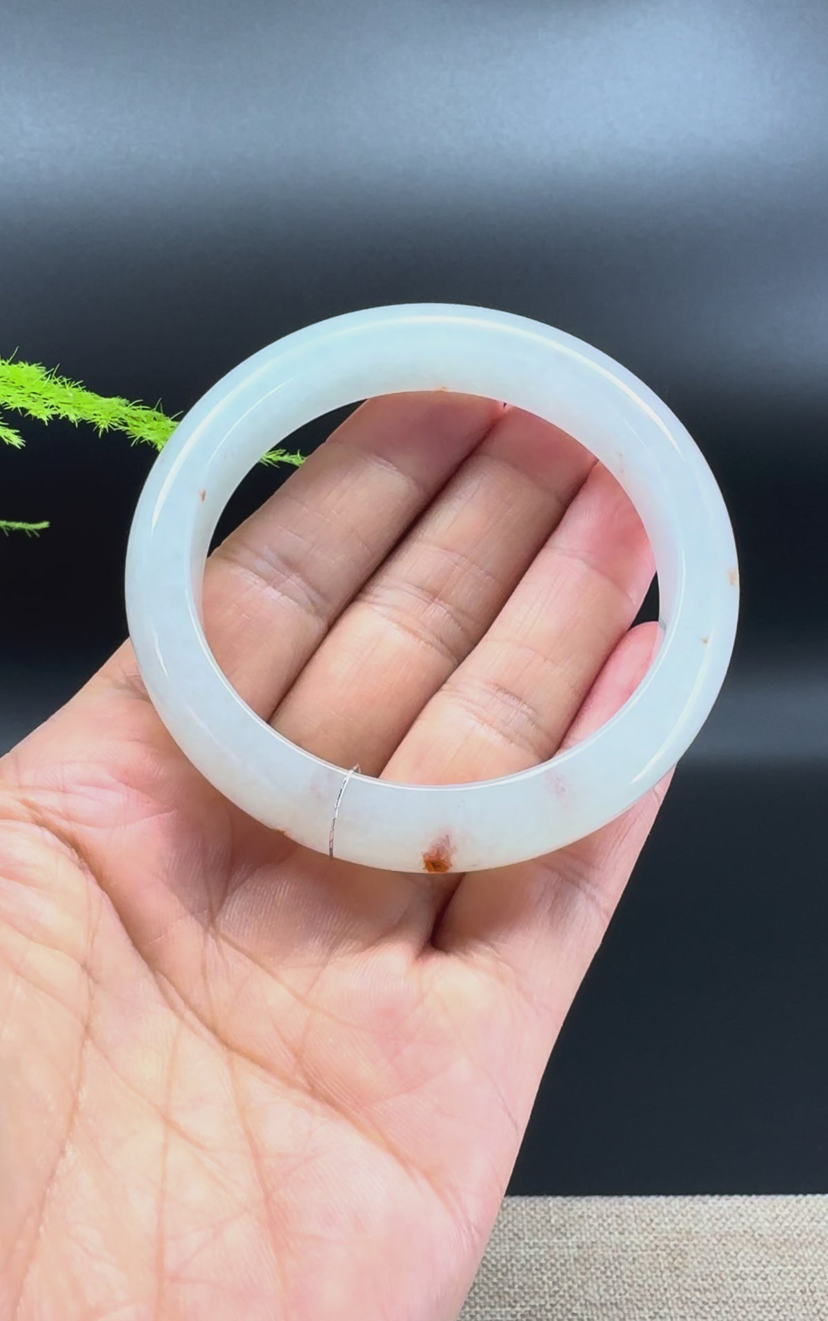 Genuine Burmese Icy Green & Sajin Jadeite Jade Bangle Bracelet ( 55.2mm )