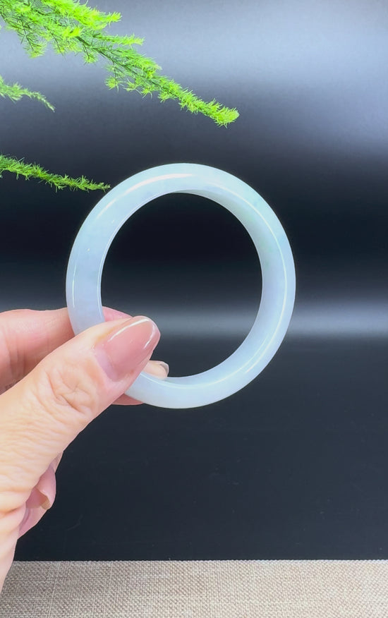 Load and play video in Gallery viewer, Genuine Burmese Icy Green Jade Jadeite Bangle Bracelet ( 55.6mm )

