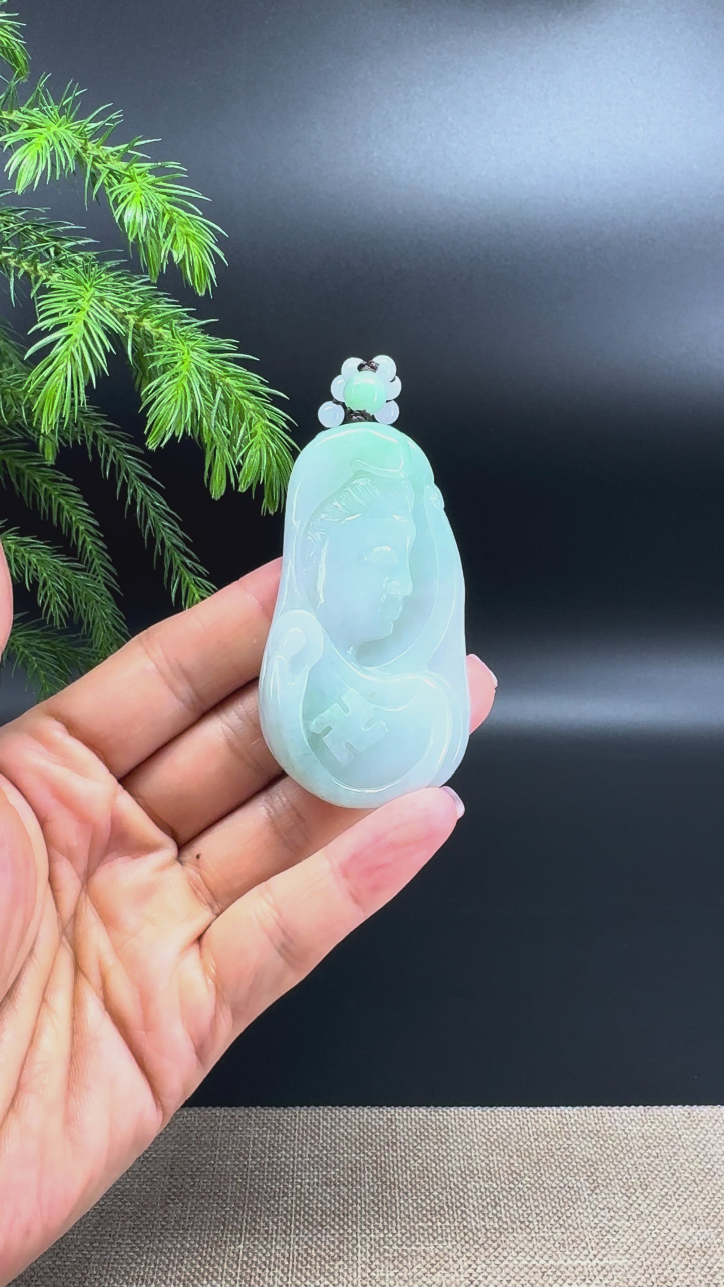 RealJade® Co.  Genuine Burmese Jadeite Jade White Green Guanyin Pendant Necklace