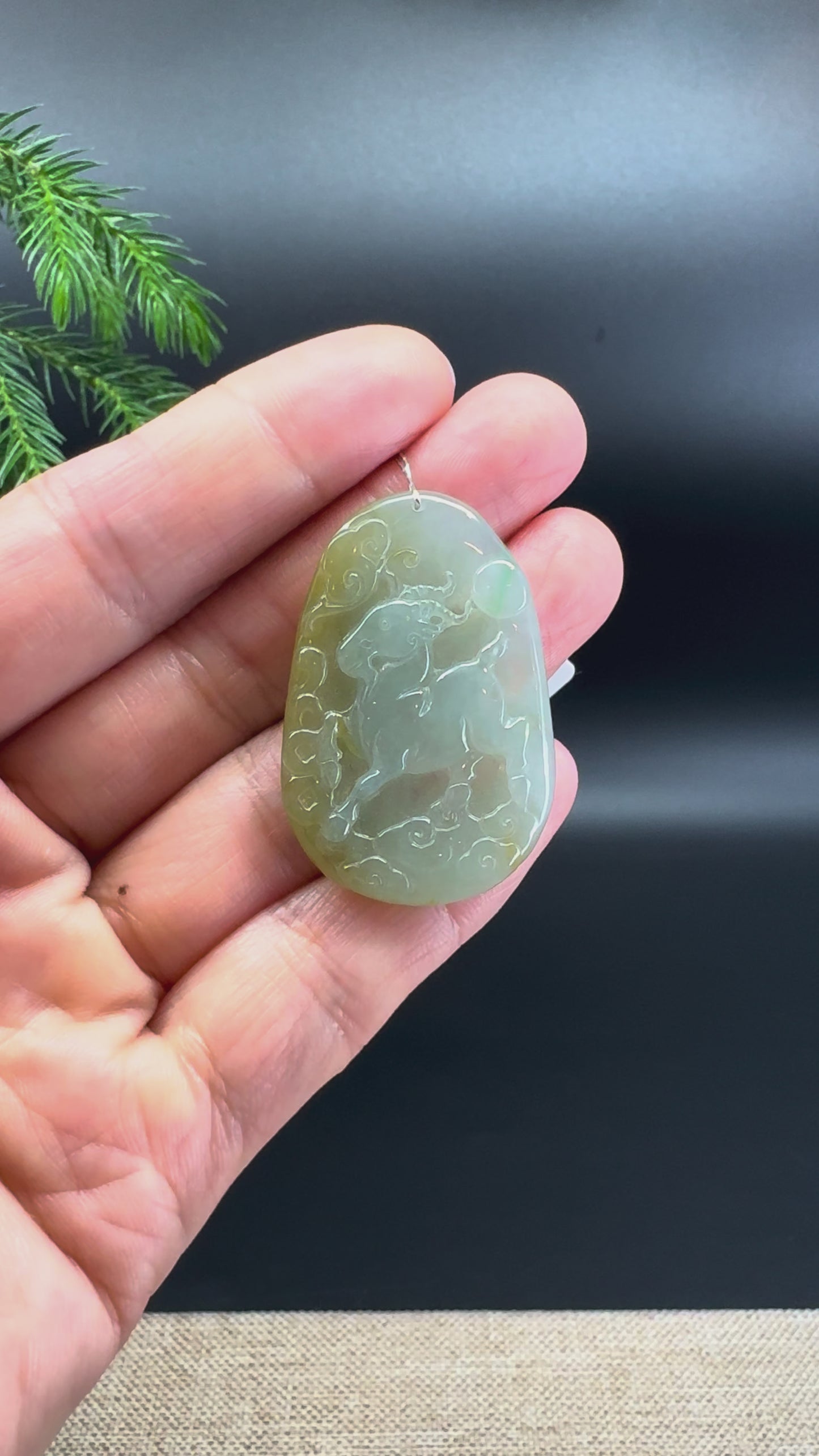 Load and play video in Gallery viewer, RealJade® Co.Natural Yellow Green Jadeite Jade Goat Necklace
