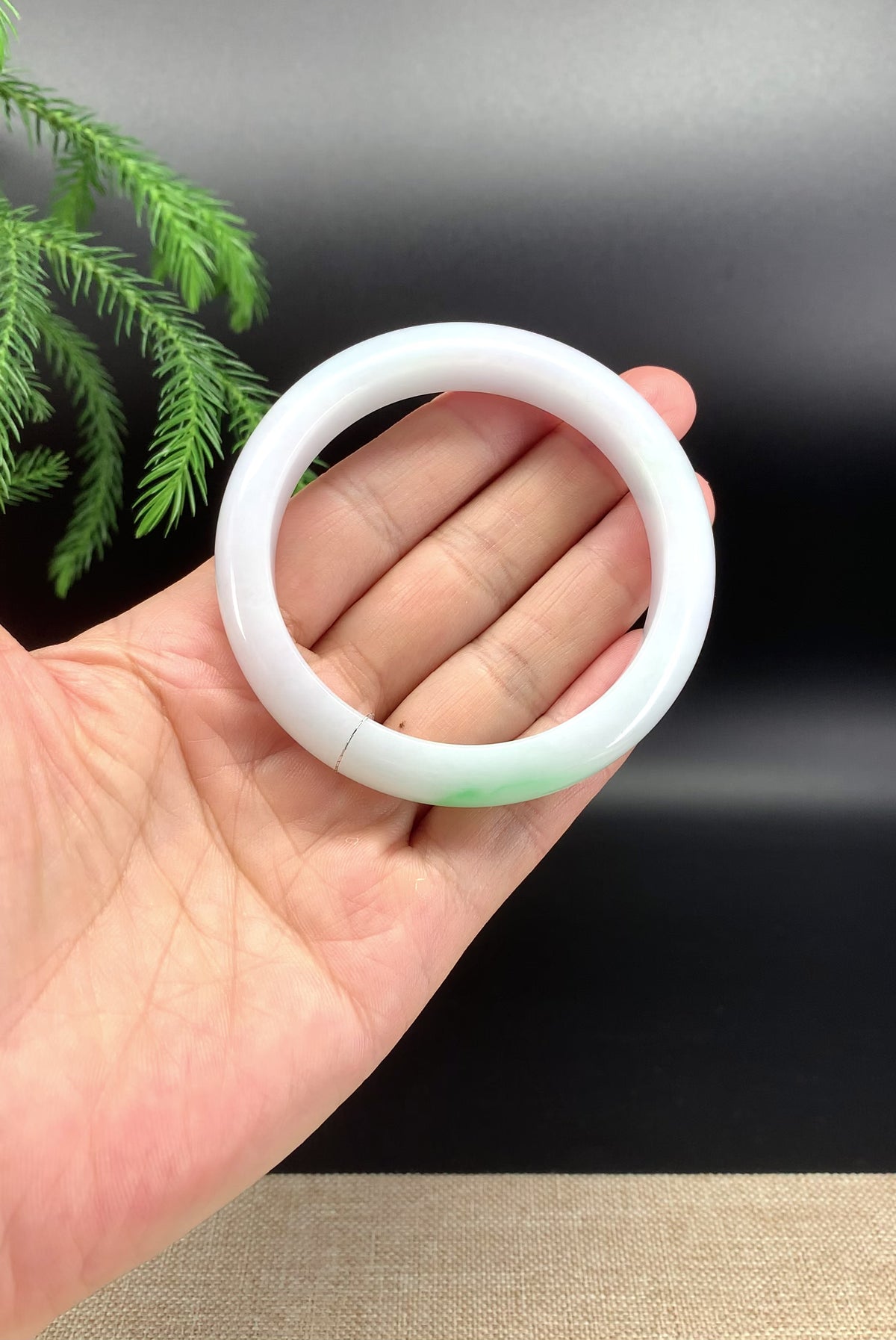 Genuine Burmese White Green(BDQ) Jadeite Bangle Bracelet ( 56mm )