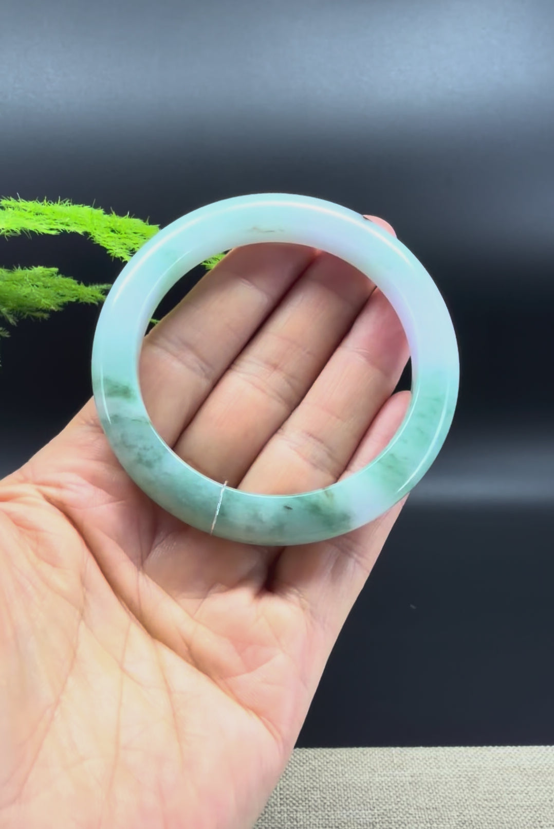 Genuine Burmese Milky Pink & Green Jadeite Jade Bangle Bracelet ( 54.9mm )