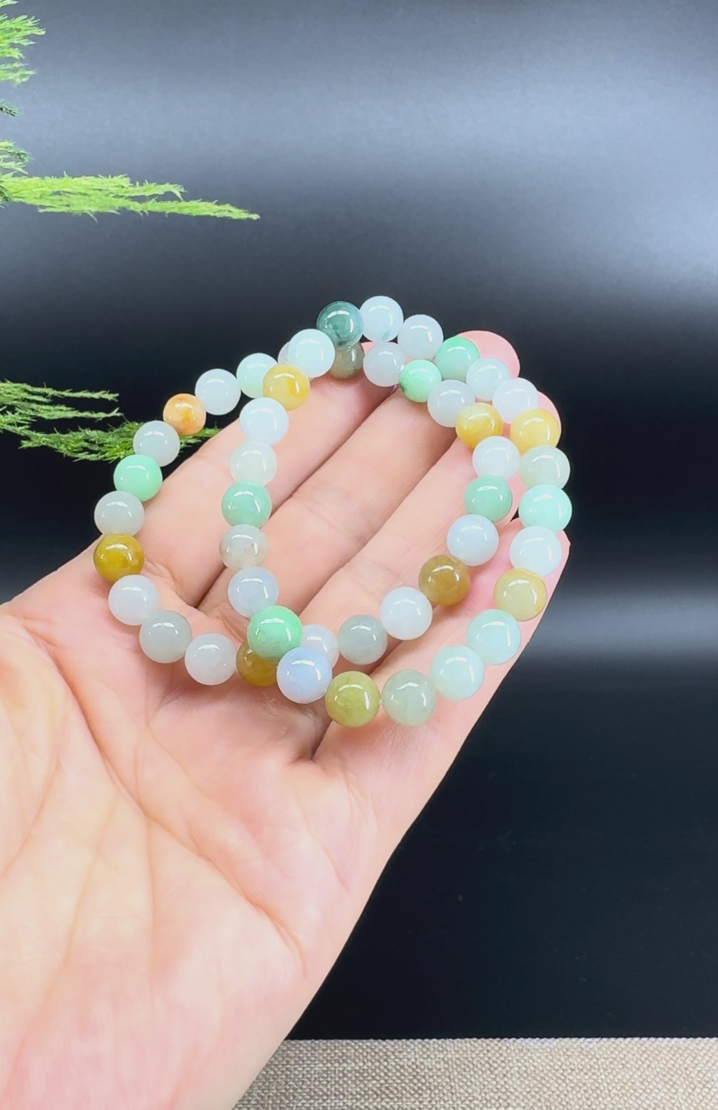 Load and play video in Gallery viewer, RealJade® Co. Genuine Jadeite Jade Round Multi-Colors Beads Bracelet (7.5mm)
