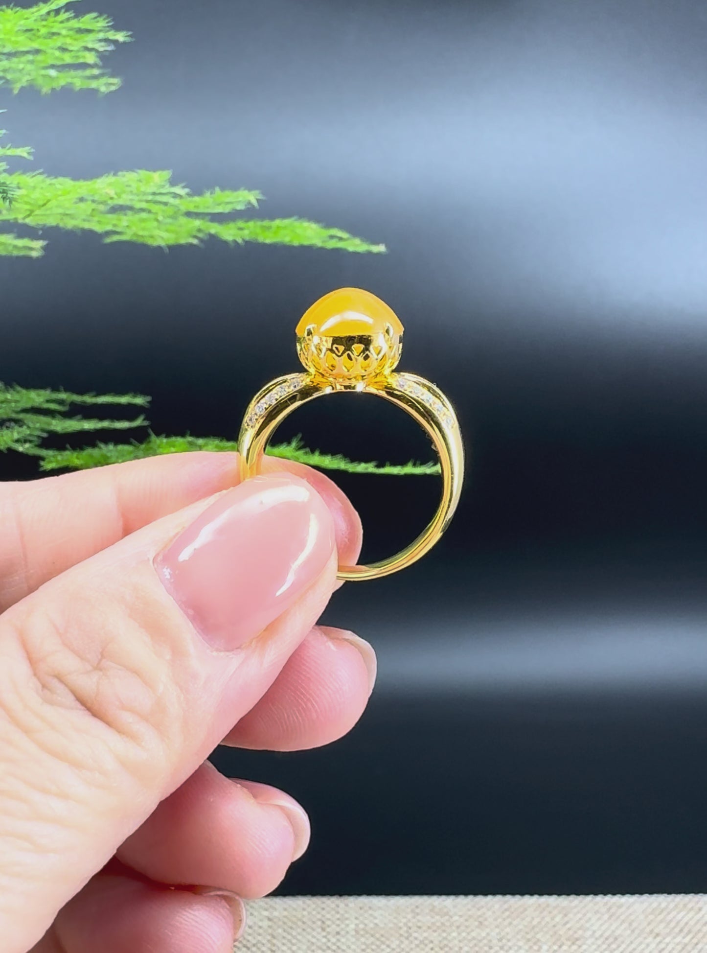RealJade® "Signature Signet" 18K Yellow Gold Honey Yellow Jadeite Jade Diamonds Classic Ring