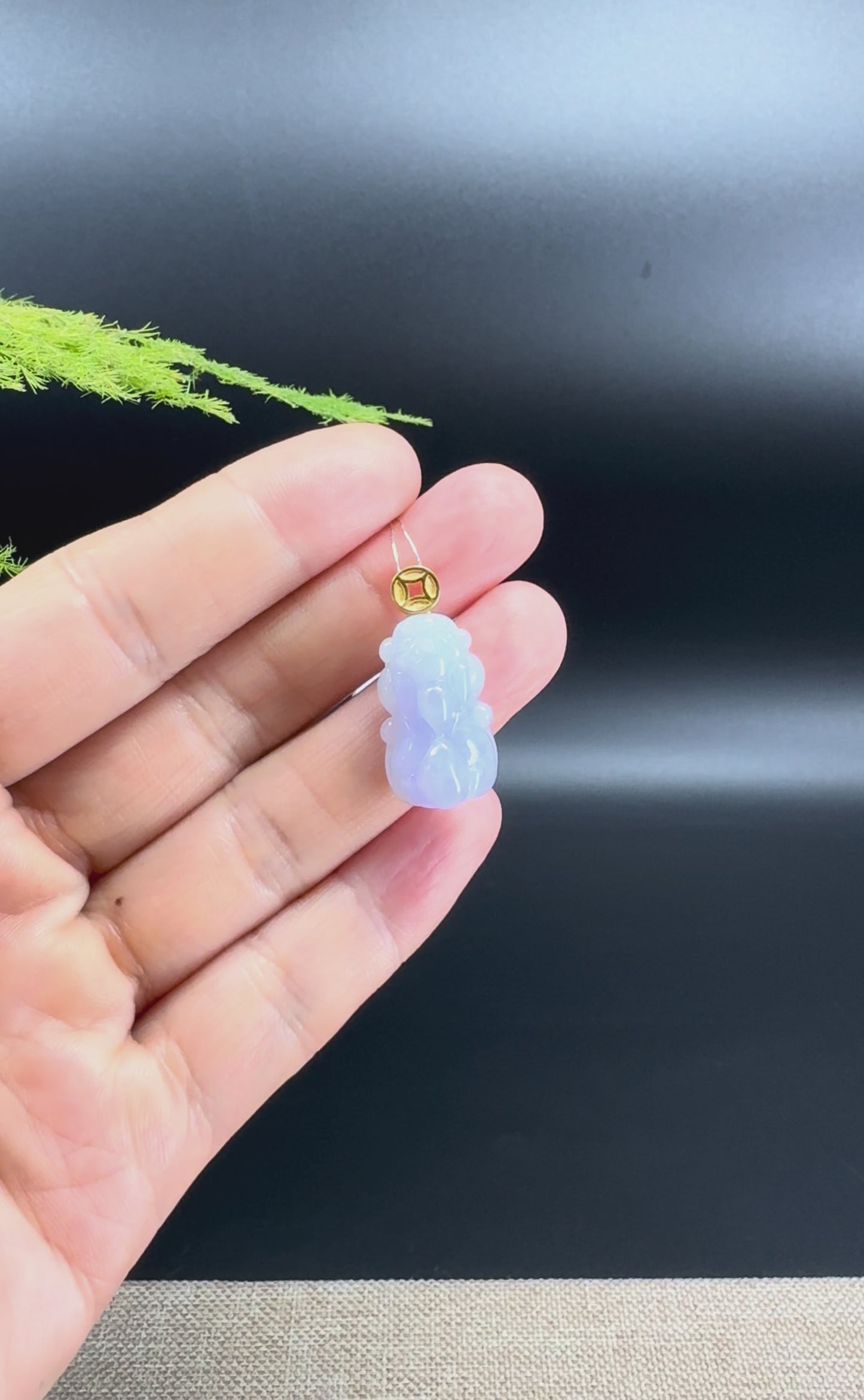 RealJade® Co. 18K Yellow Gold Genuine Lavender Burmese Jadeite Jade PiXiu Pendant Necklace