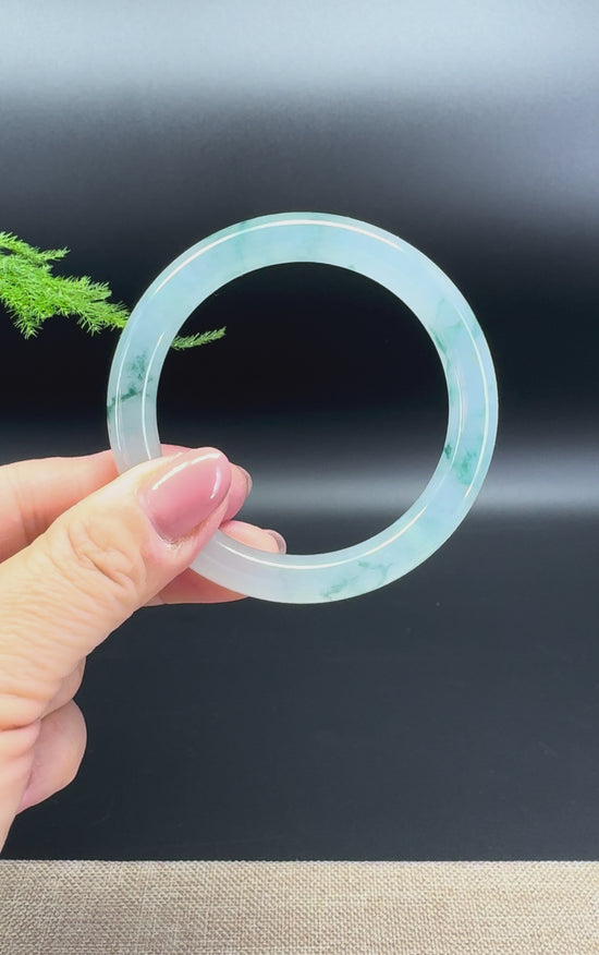 Load and play video in Gallery viewer, Genuine Burmese Icy Blue Jade Jadeite Bangle Bracelet (53.9mm)
