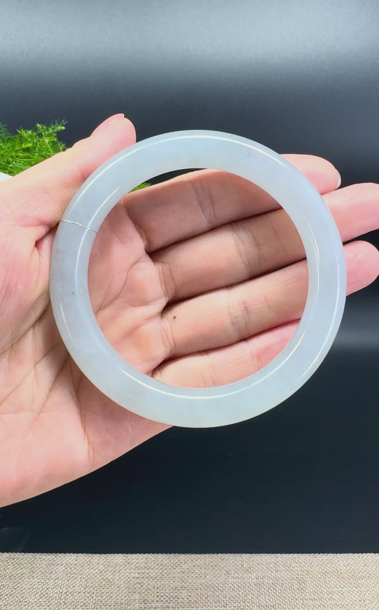 Load and play video in Gallery viewer, Genuine Burmese Icy Black Jade Jadeite Bangle Bracelet (59.3mm )
