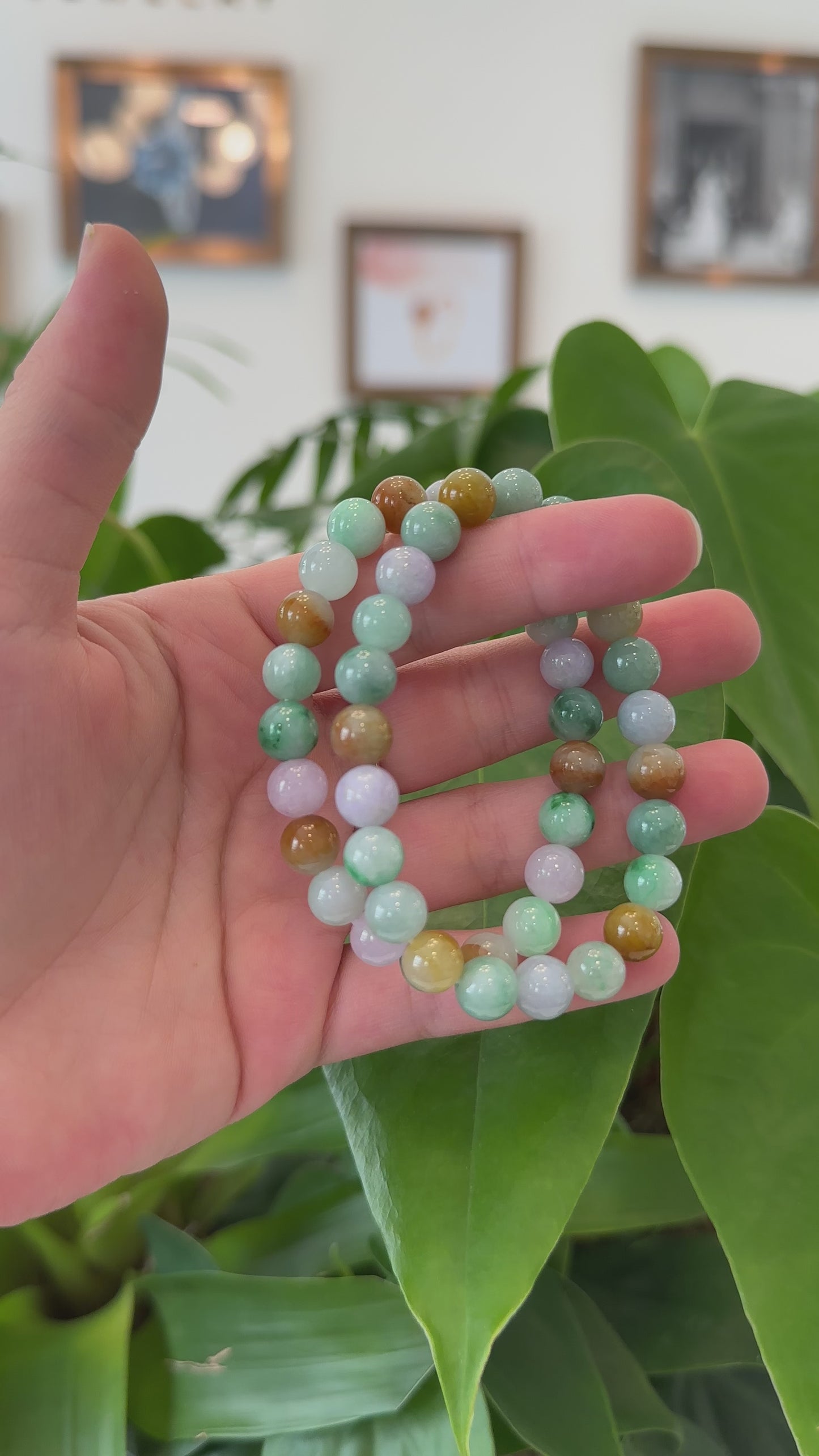 Load and play video in Gallery viewer, Genuine Jadeite Jade Round Multiple Colors Beads Bracelet ( 8 mm)
