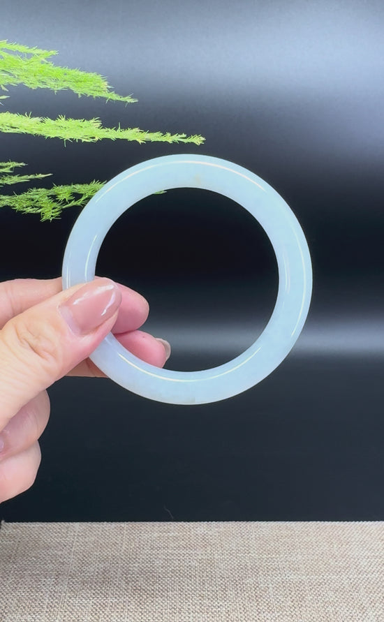 Load and play video in Gallery viewer, Genuine Burmese Icy Green Jade Jadeite Bangle Bracelet ( 54mm )
