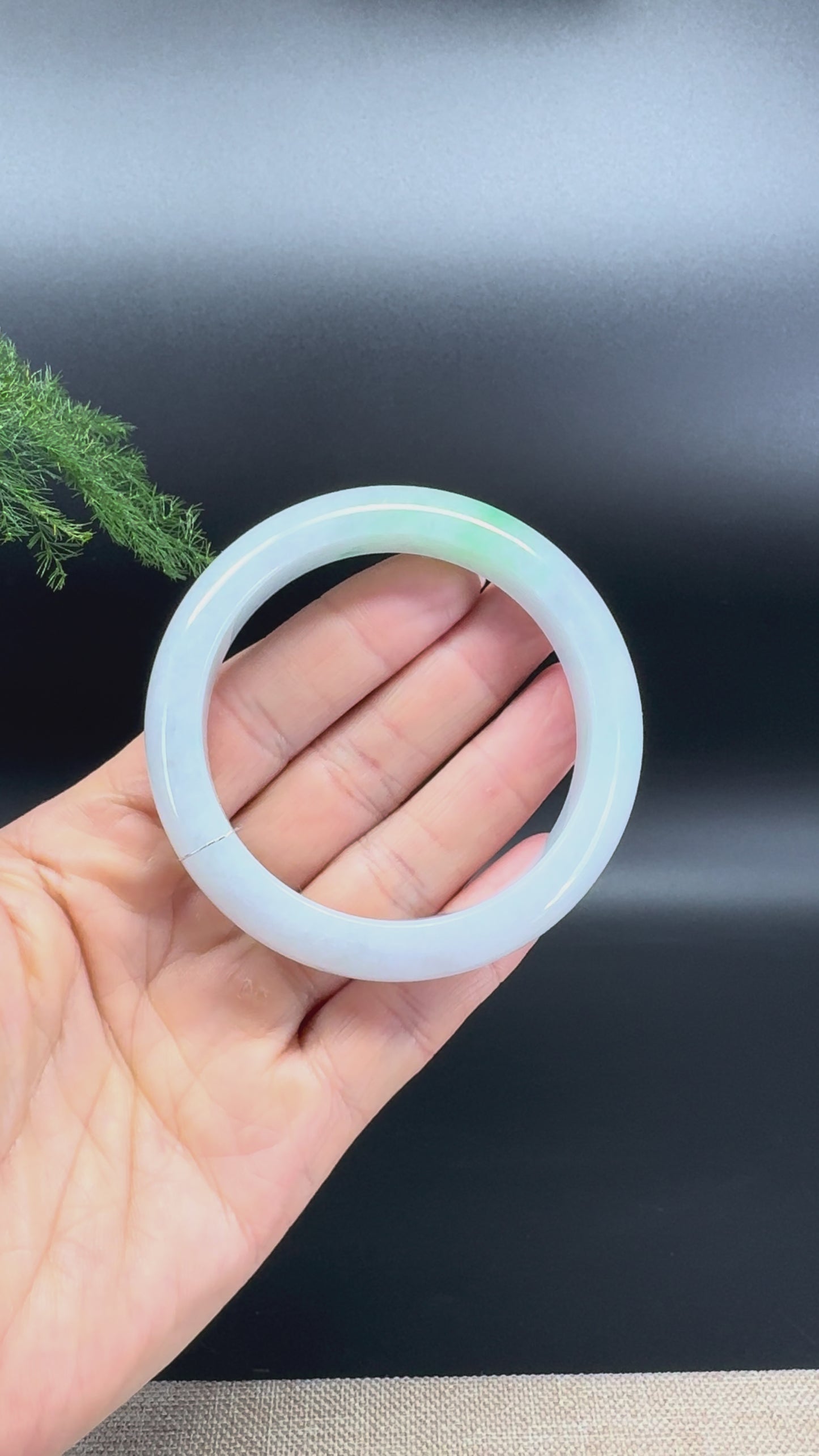 Genuine Burmese White Green Jadeite Jade Bangle Bracelet ( 55.6mm )