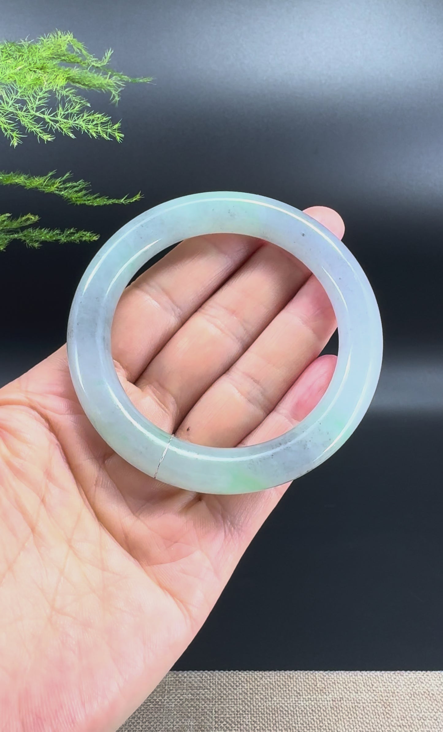Genuine Burmese Icy Black Green Jade Jadeite Bangle Bracelet ( 56.3mm )