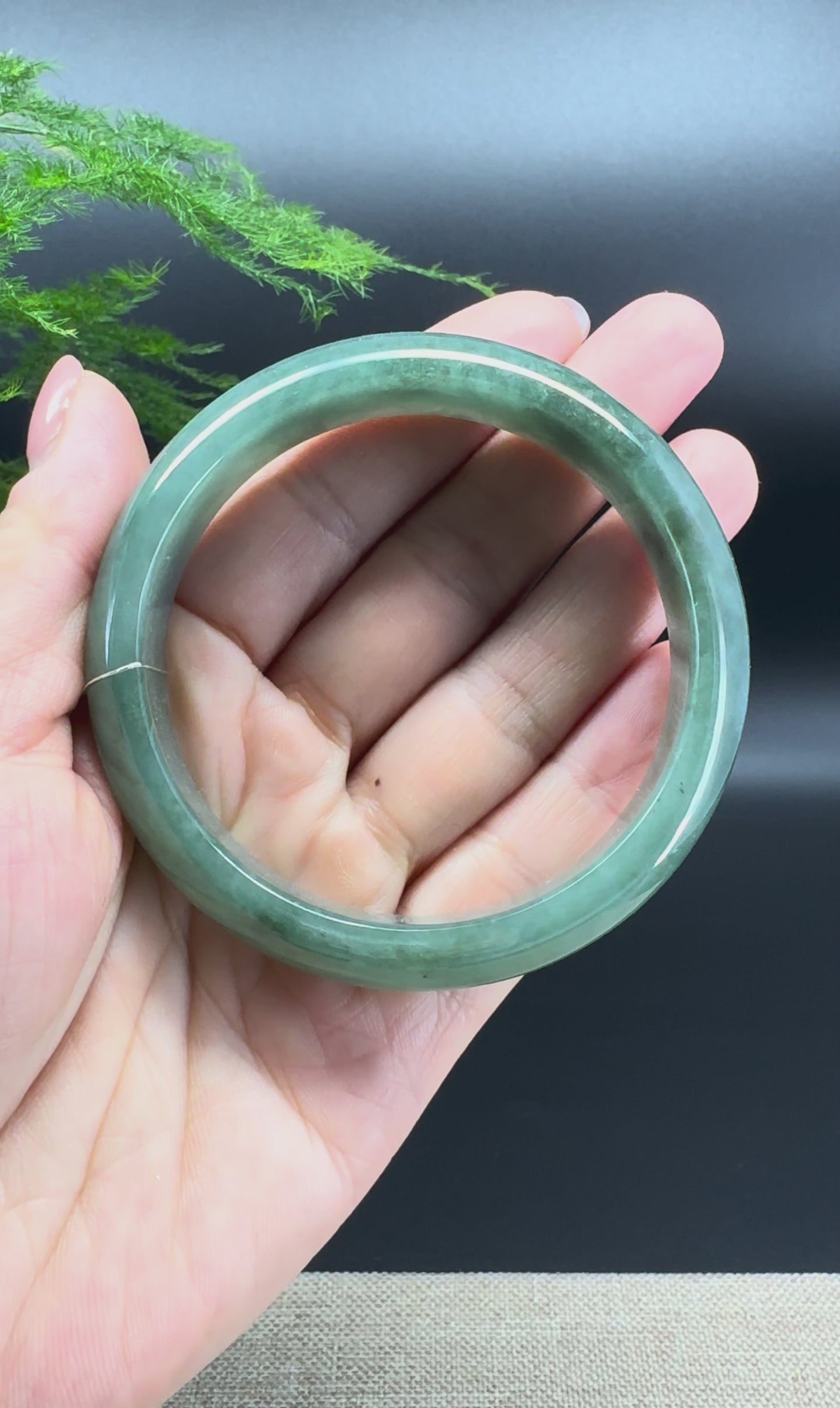 Genuine Burmese Oil Green Jade Jadeite Bangle Bracelet ( 59.2mm )
