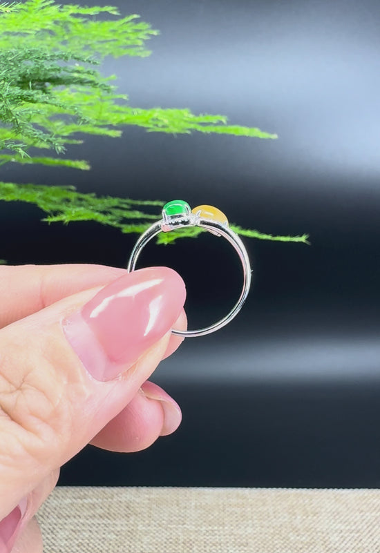 Load and play video in Gallery viewer, RealJade® &amp;quot;Elora&amp;quot; 18k White Gold Natural Ice Double Color Jadeite Engagement Ring
