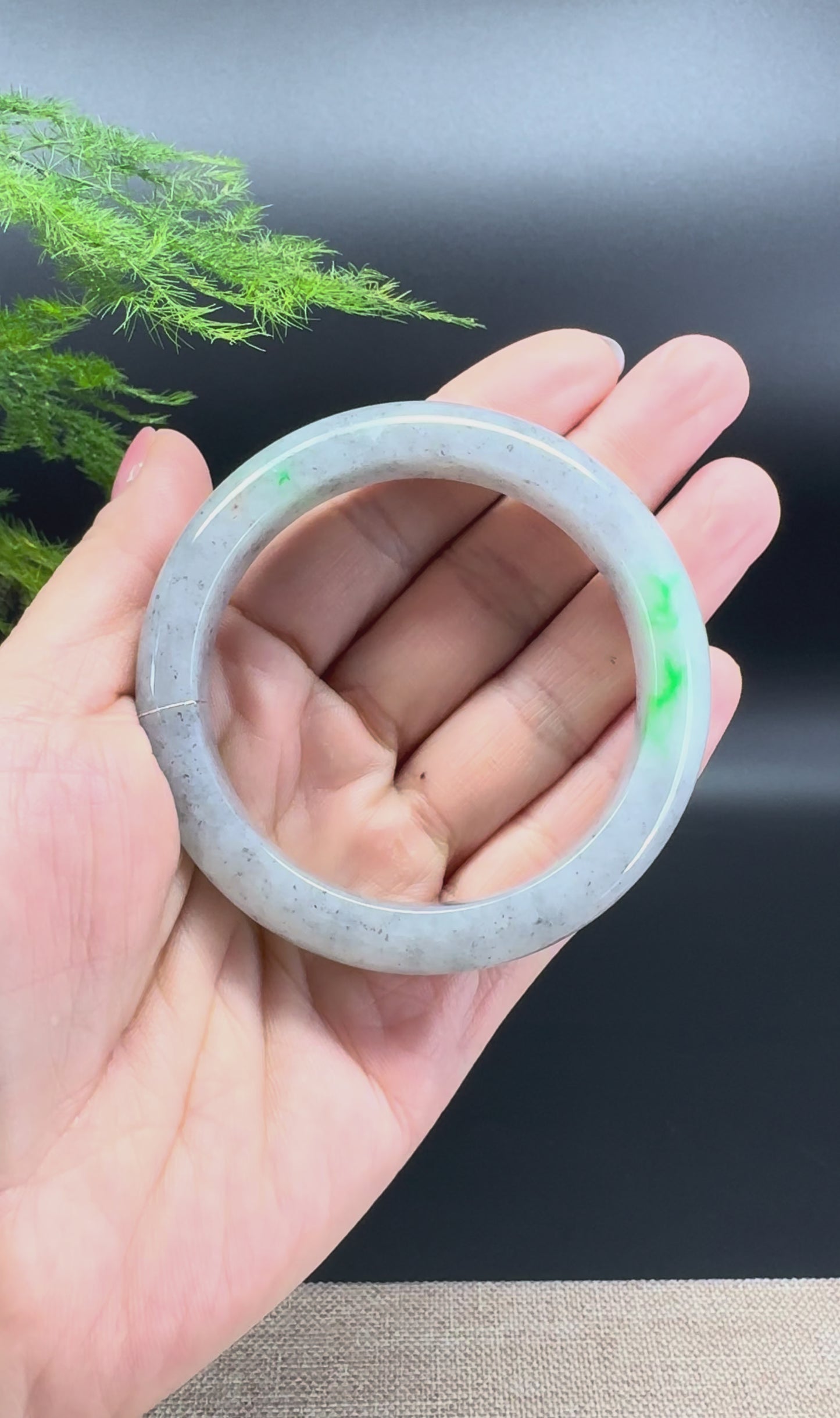 Load and play video in Gallery viewer, Genuine Burmese Icy black Green Jade Jadeite Bangle Bracelet ( 54.3mm )
