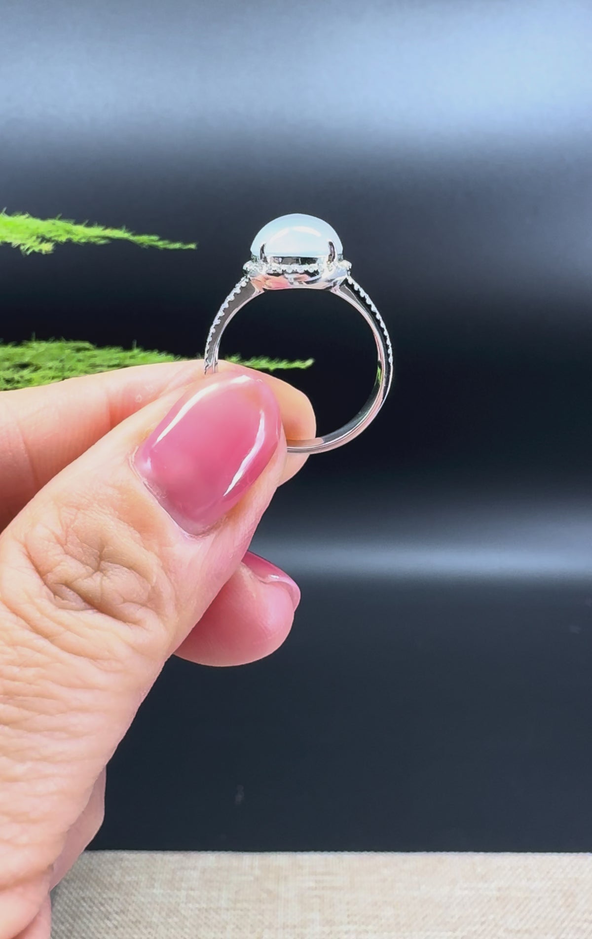RealJade® "Signature Signet" 18K White Gold Icy Moonlight Jadeite Jade Diamonds Ring
