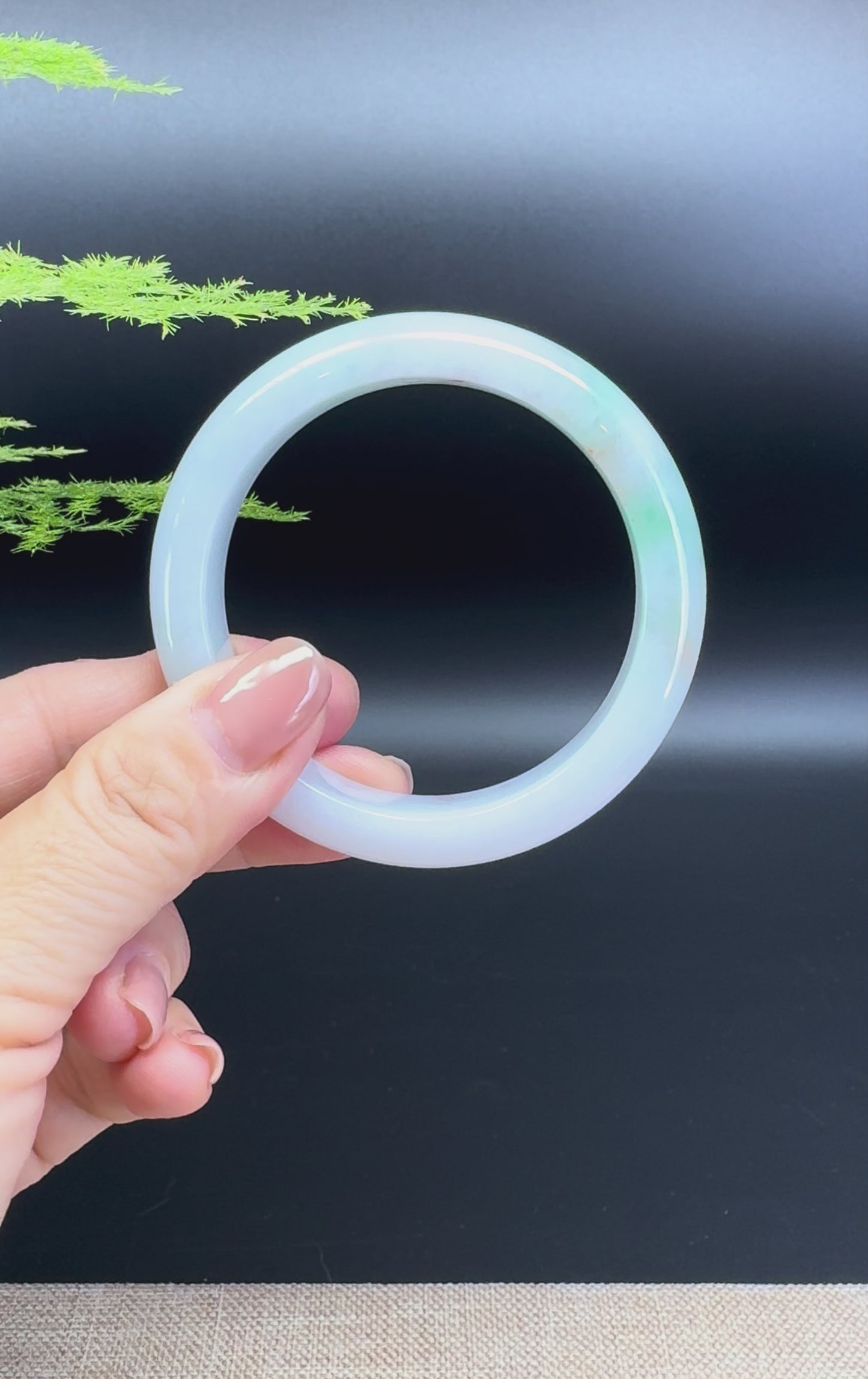 Load and play video in Gallery viewer, Genuine Burmese Icy Green Jade Jadeite Bangle Bracelet ( 54.1mm )
