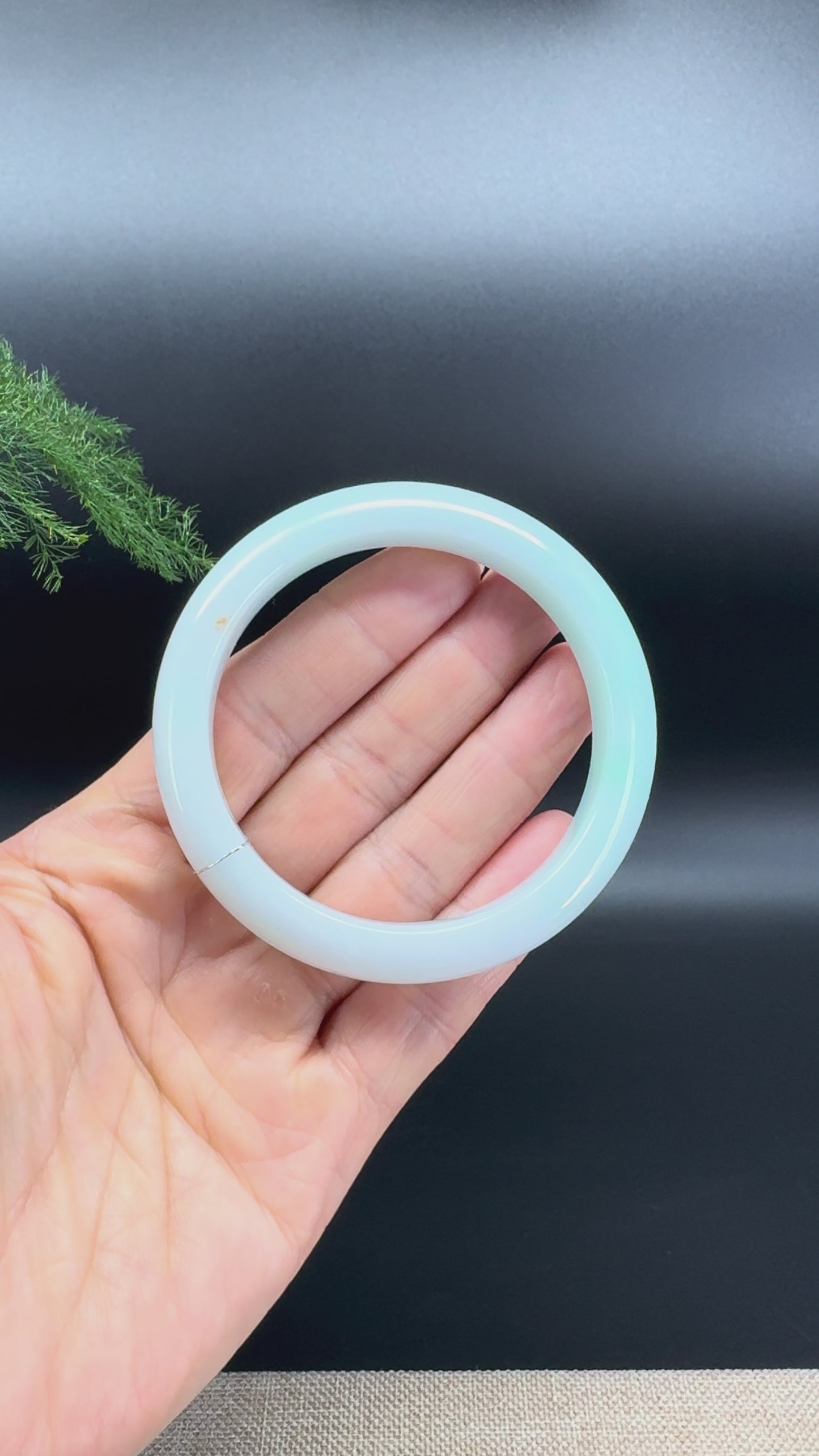 Load and play video in Gallery viewer, Genuine Burmese Icy Green Jadeite Jade Bangle Bracelet ( 55.4mm )
