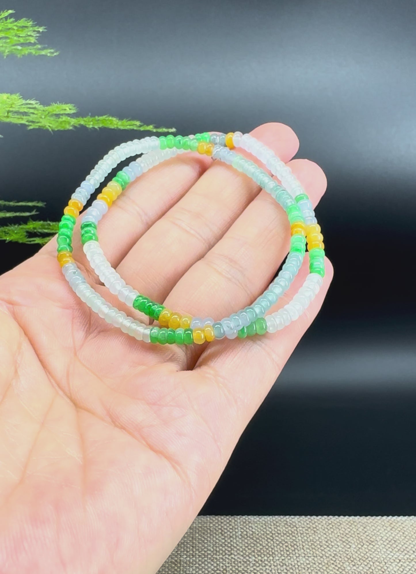 Load and play video in Gallery viewer, Natural Jadeite Jade Round Ice Multiple Colors Beads Bracelet ( 3.6mm )
