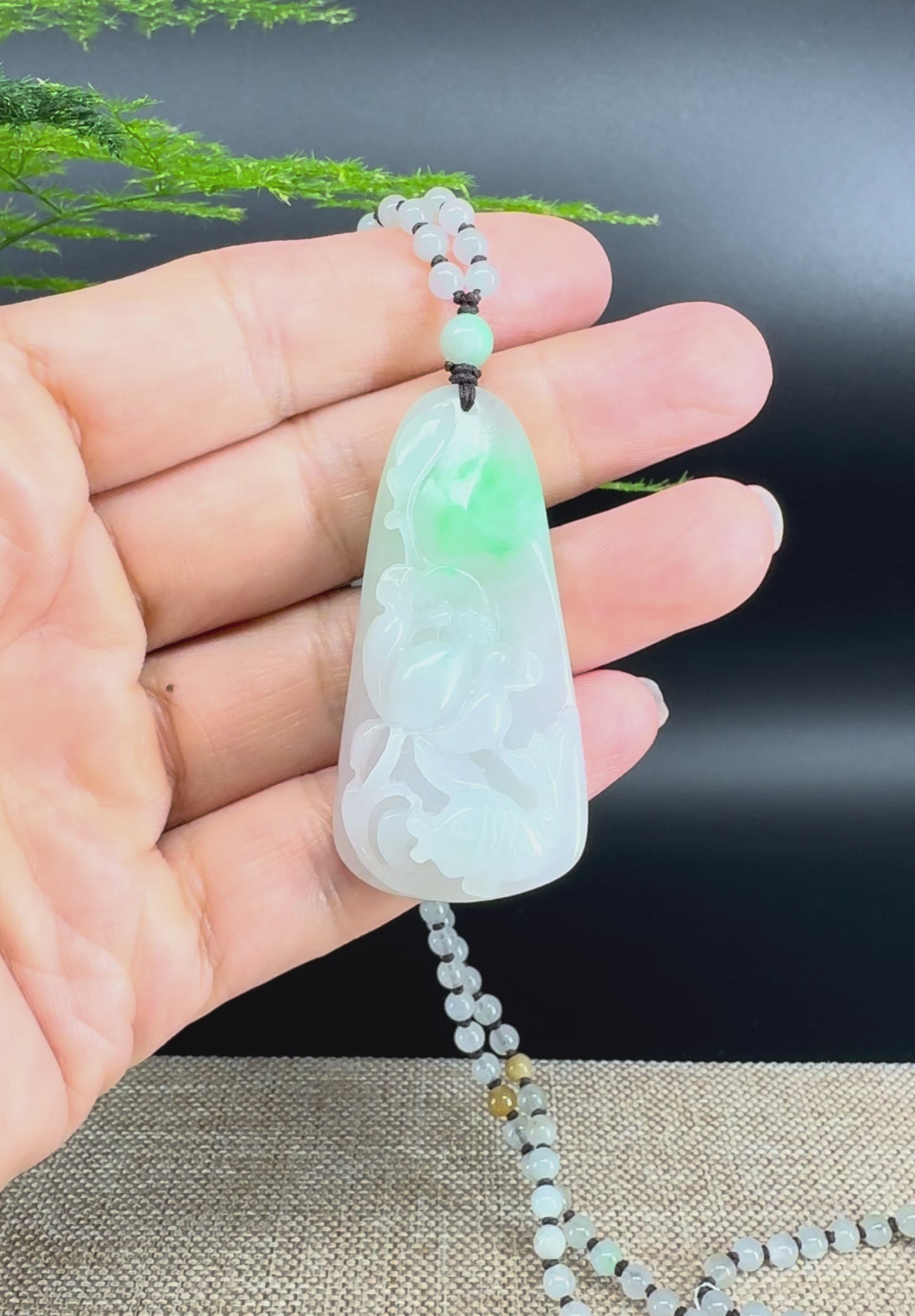 RealJade® Co.  Genuine Burmese Jadeite Jade  Fish and Lotus Pendant Necklace
