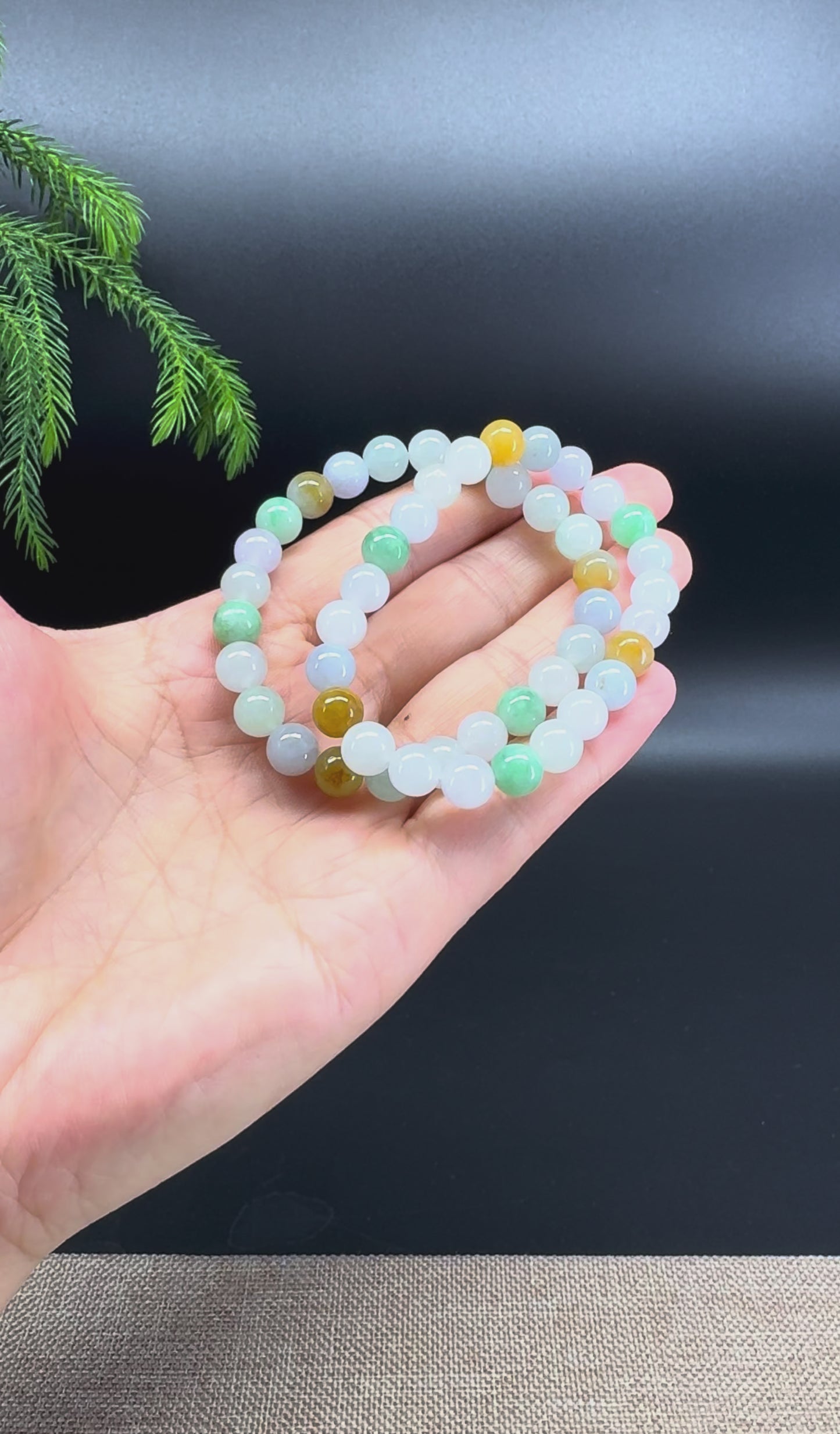 RealJade® Co. Genuine Jadeite Jade Round Multi-Color Beads Bracelet (7.5mm)