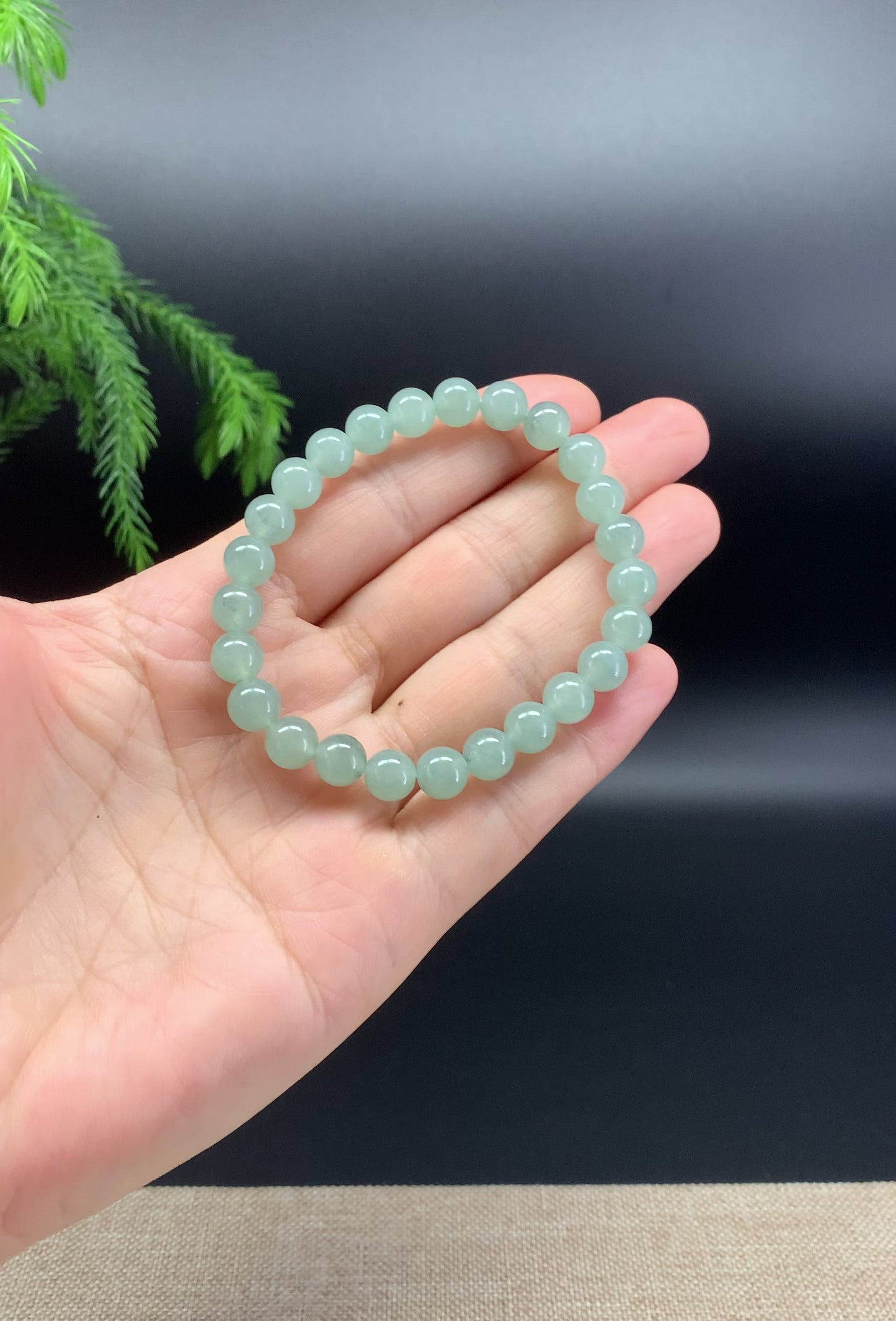 RealJade® Co. Genuine Jadeite Jade Green Round Beads Bracelet (7.2mm)