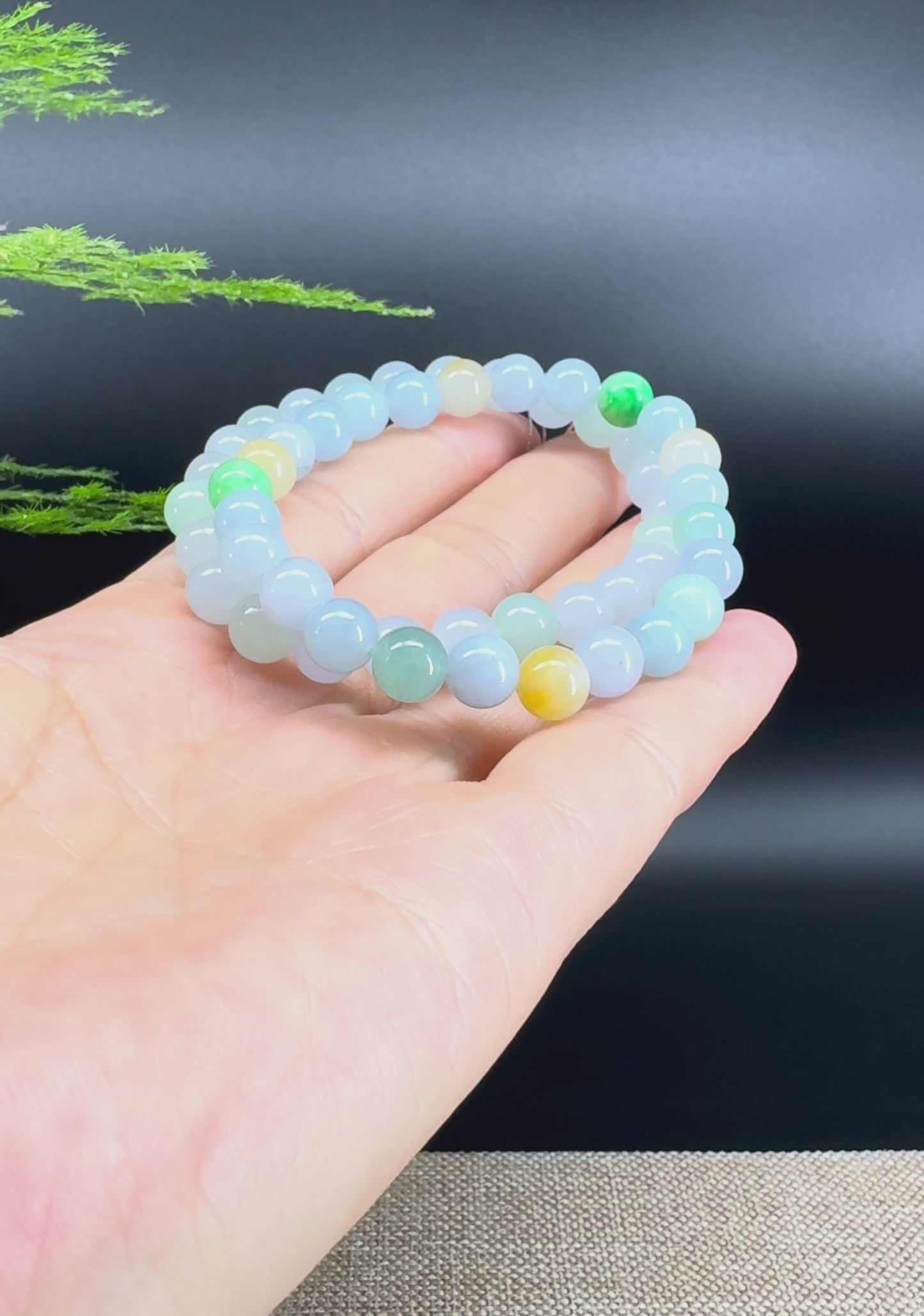 Natural Jadeite Jade Round Green Beads Bracelet ( 7.3 mm )