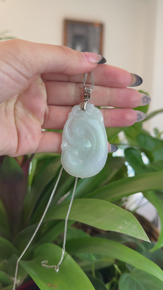 Load and play video in Gallery viewer, Sterling Silver Genuine Jadeite Jade Ru Yi Pendant Necklace
