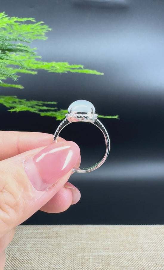 Load and play video in Gallery viewer, RealJade® &amp;quot;Signature Signet&amp;quot; 18K White Gold Icy Jadeite Jade Diamonds Ring
