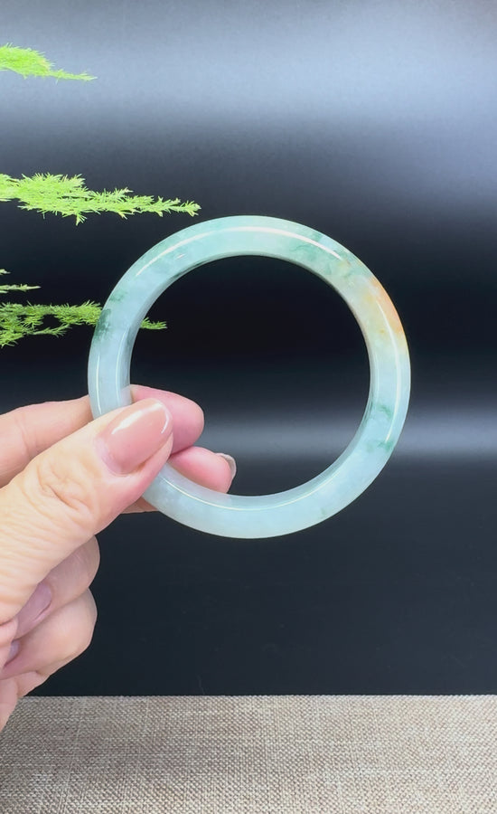 Load and play video in Gallery viewer, Genuine Burmese Icy Blue Green Jade Jadeite Bangle Bracelet ( 55.8mm )
