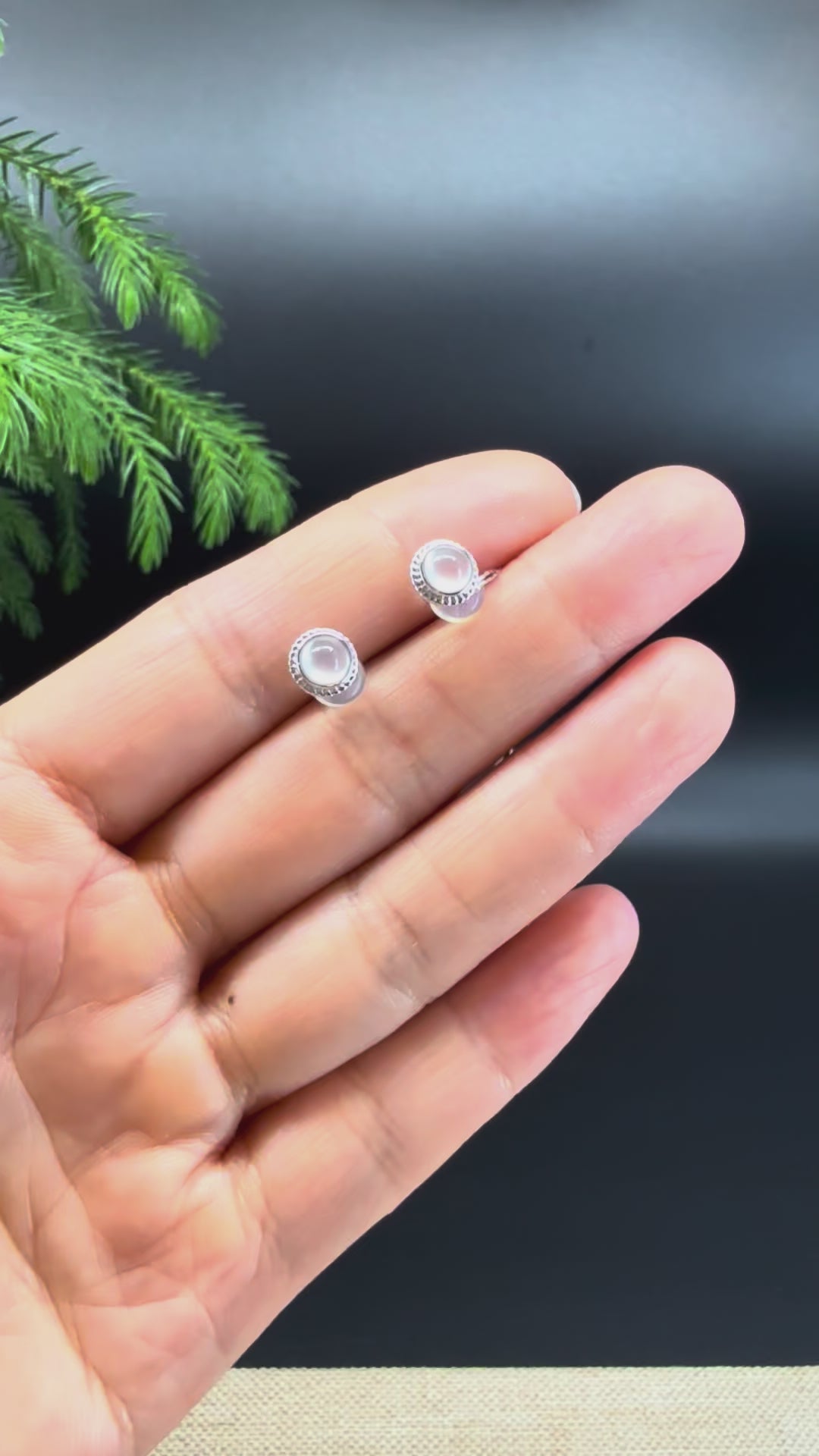 Load and play video in Gallery viewer, RealJade® 18k White Gold Icy White Jadeite Jade Round Stud Earrings
