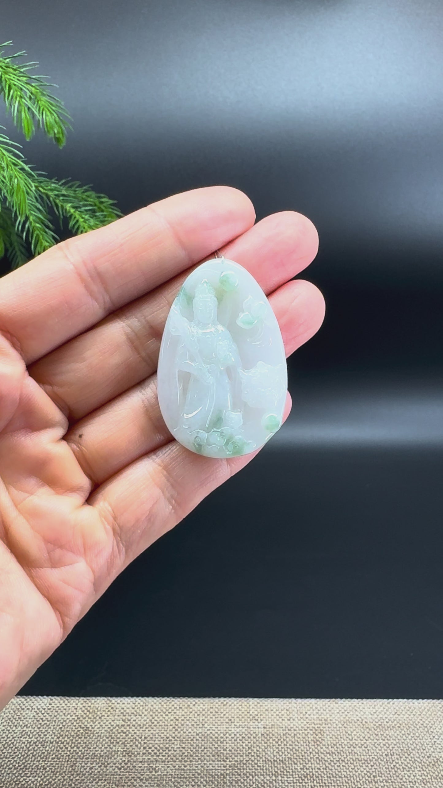 RealJade® Co. Genuine Burmese White Green Jadeite Jade Guanyin Pendant