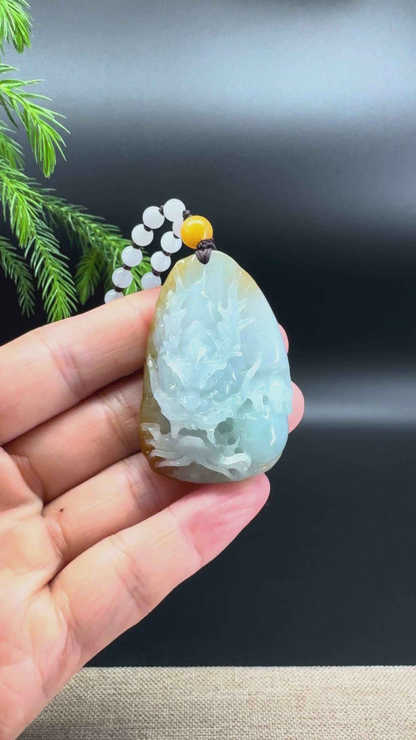 Load and play video in Gallery viewer, RealJade® Co.Natural Yellow Blue Green Jadeite Jade Dragon Pendant
