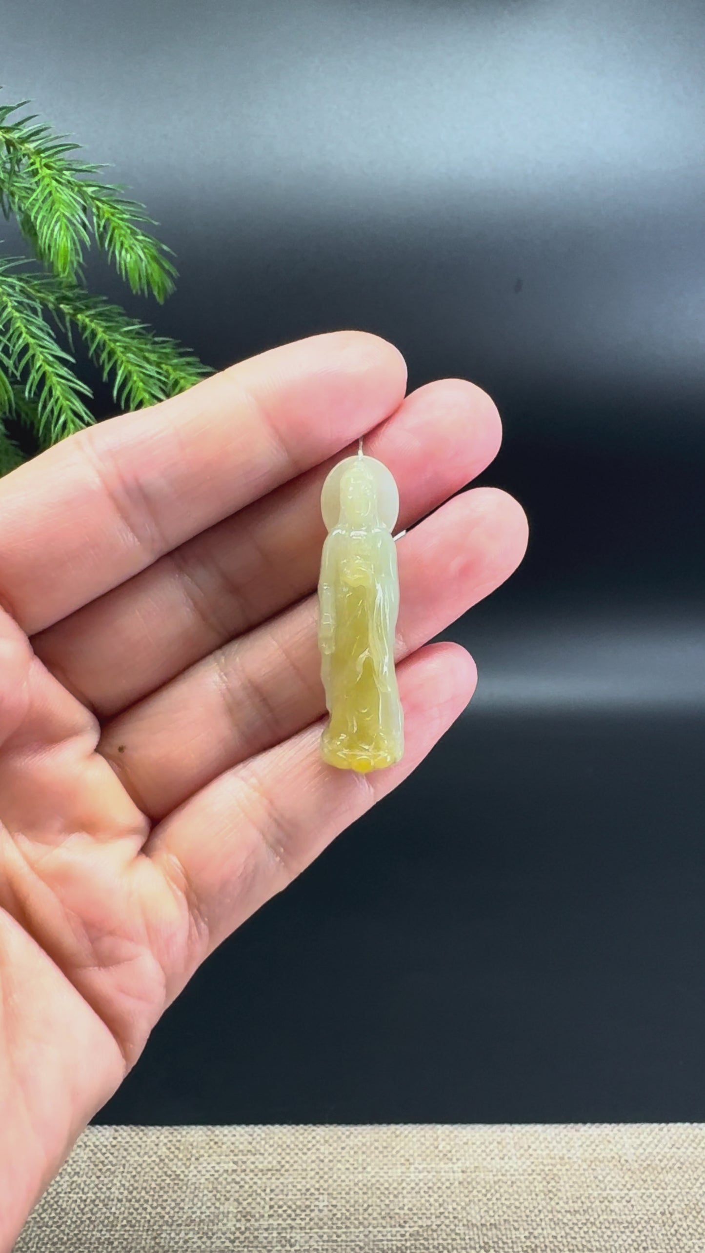 RealJade® Natural Genuine Icy Yellow Jadeite Jade Guanyin Pendant Necklace