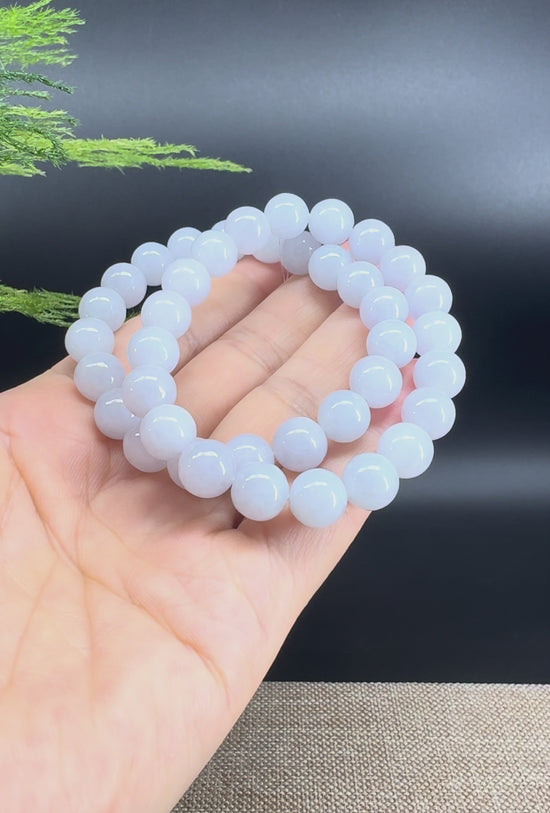 Load and play video in Gallery viewer, Jadeite Jade 9 mm Round Lavender Beads Bracelet ( 9 mm )
