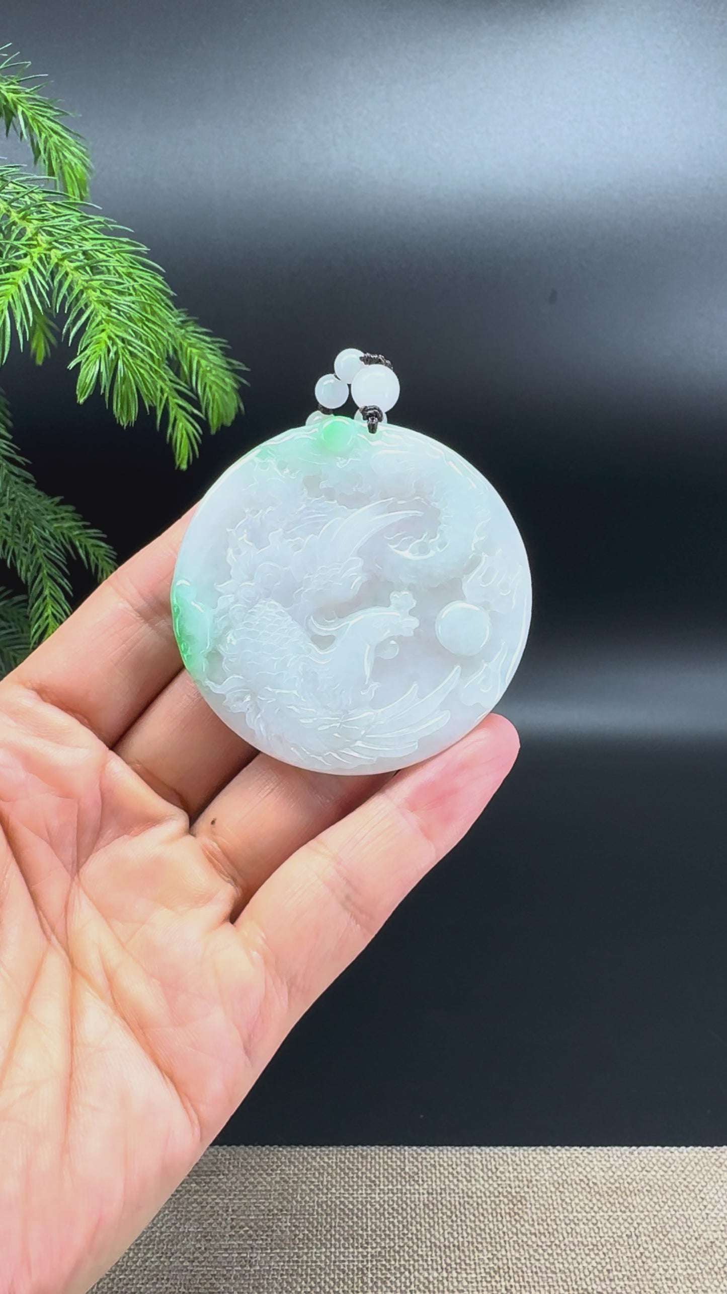 RealJade® Co. Natural White Green Jadeite Jade Phoenix Pendant