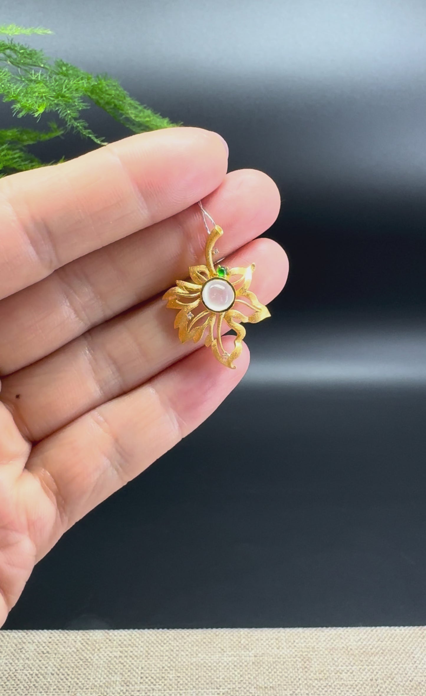 RealJade® "Maple Leaf" 18K Yellow Gold Icy Jadeite Jade Diamonds Pendant