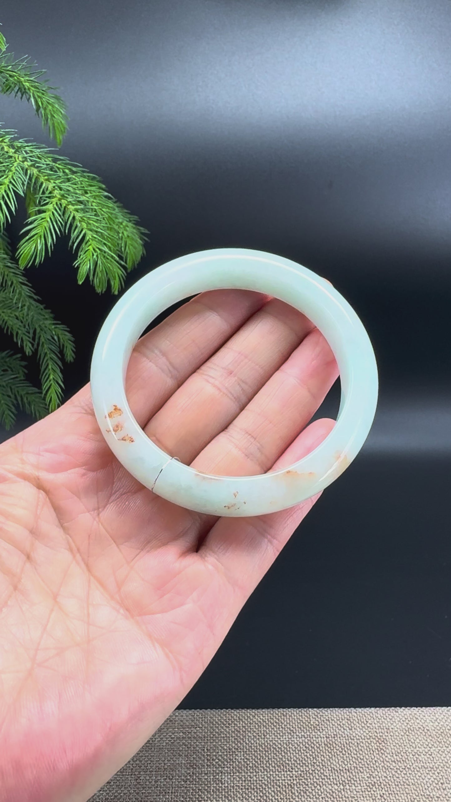 Genuine Burmese Light Green & Sajin Jadeite Jade Bangle Bracelet (55.9mm)