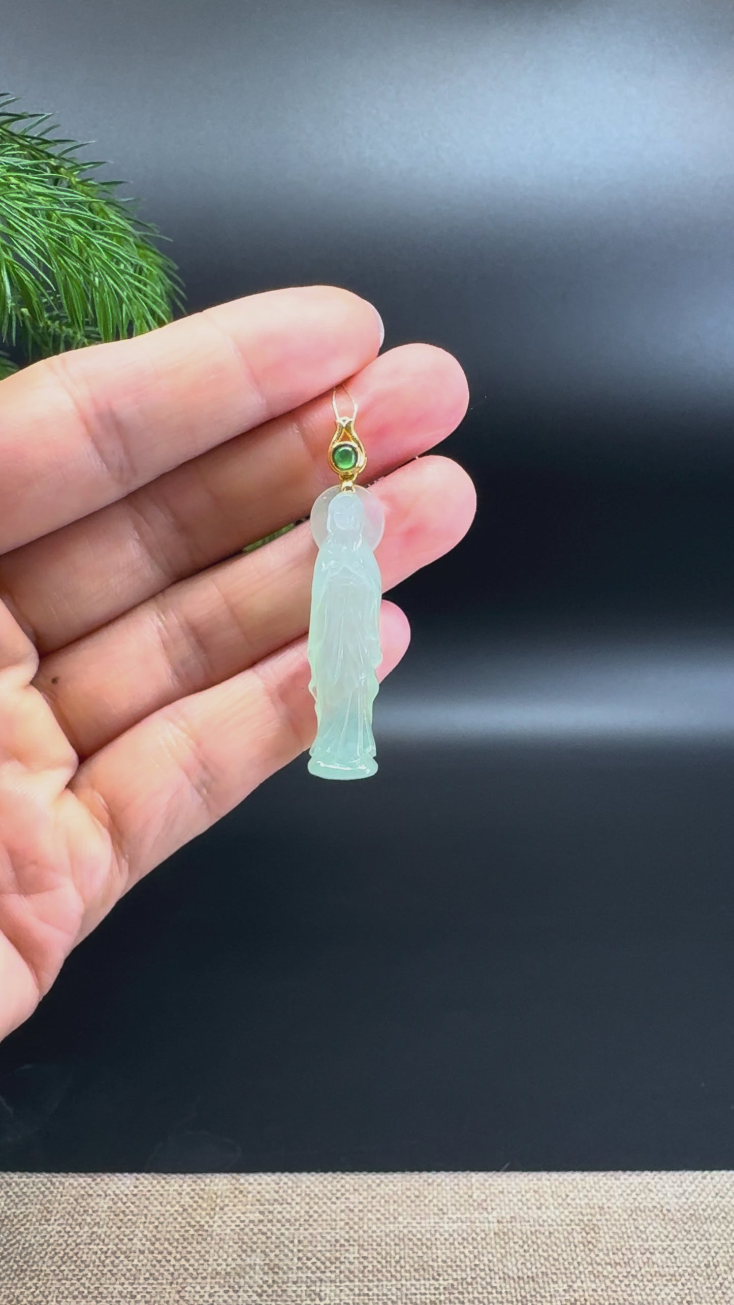 RealJade® 18K Yellow Gold Genuine Icy Green Jadeite Jade Mother Mary Pendant Necklace